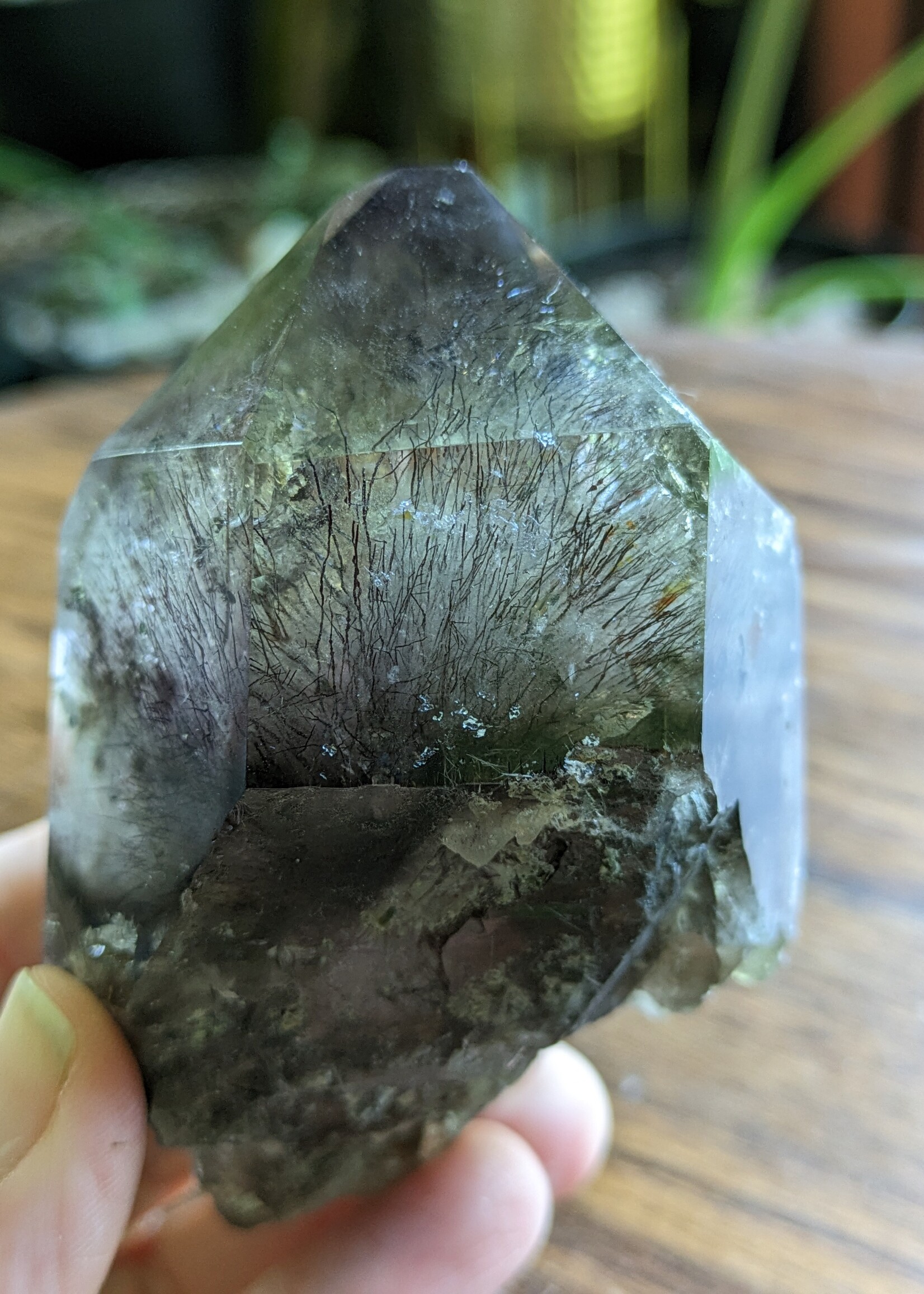 Smoky Amethyst Point with Red Rutile