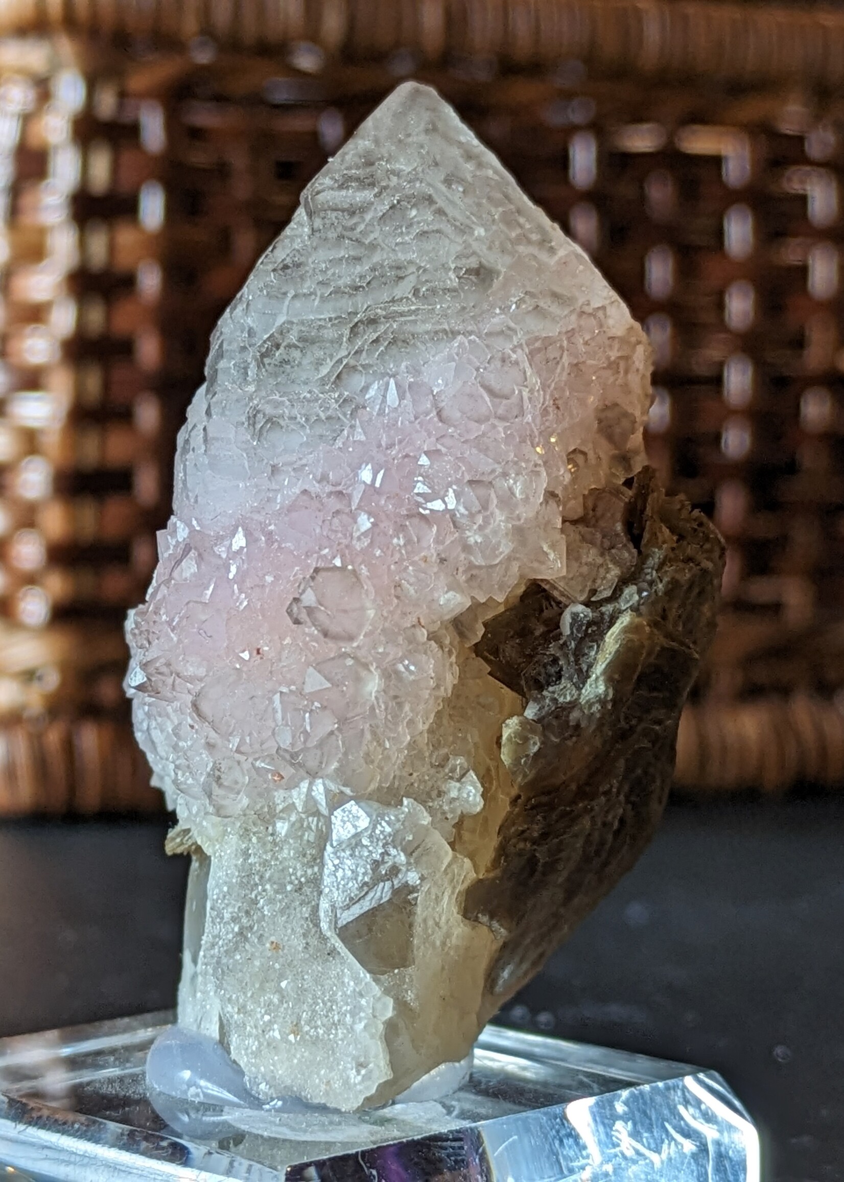 Elestial Smoky Point with Crystalized Pink Rose Quartz & Mica