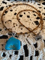 Kingman Turquoise pendant on Faceted Tiger’s Eye beaded necklace