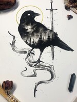 Annabelle Lewis the Morrigan Battle Crow Art Print by Annabelle Lewis