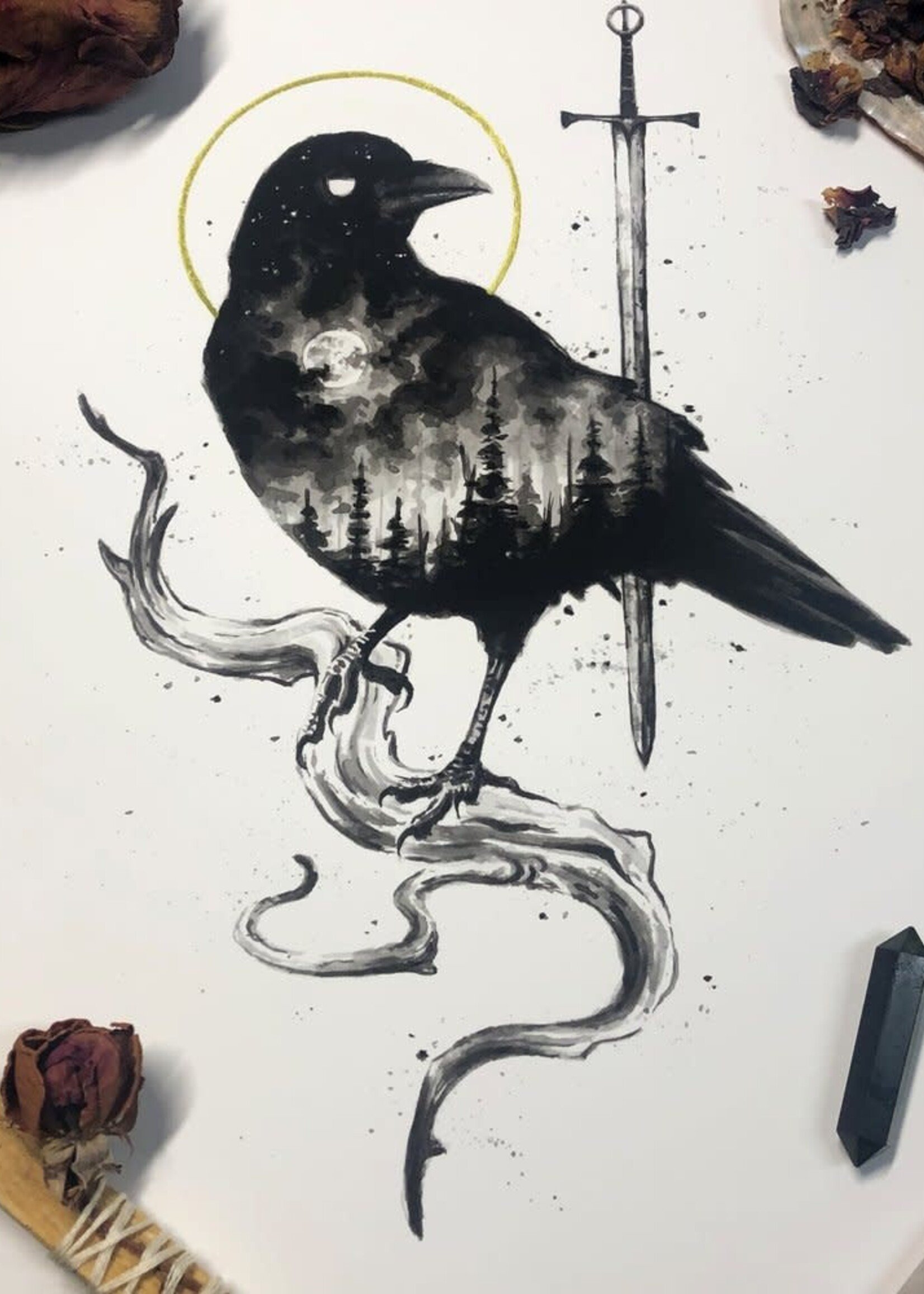 Annabelle Lewis the Morrigan Battle Crow Art Print by Annabelle Lewis