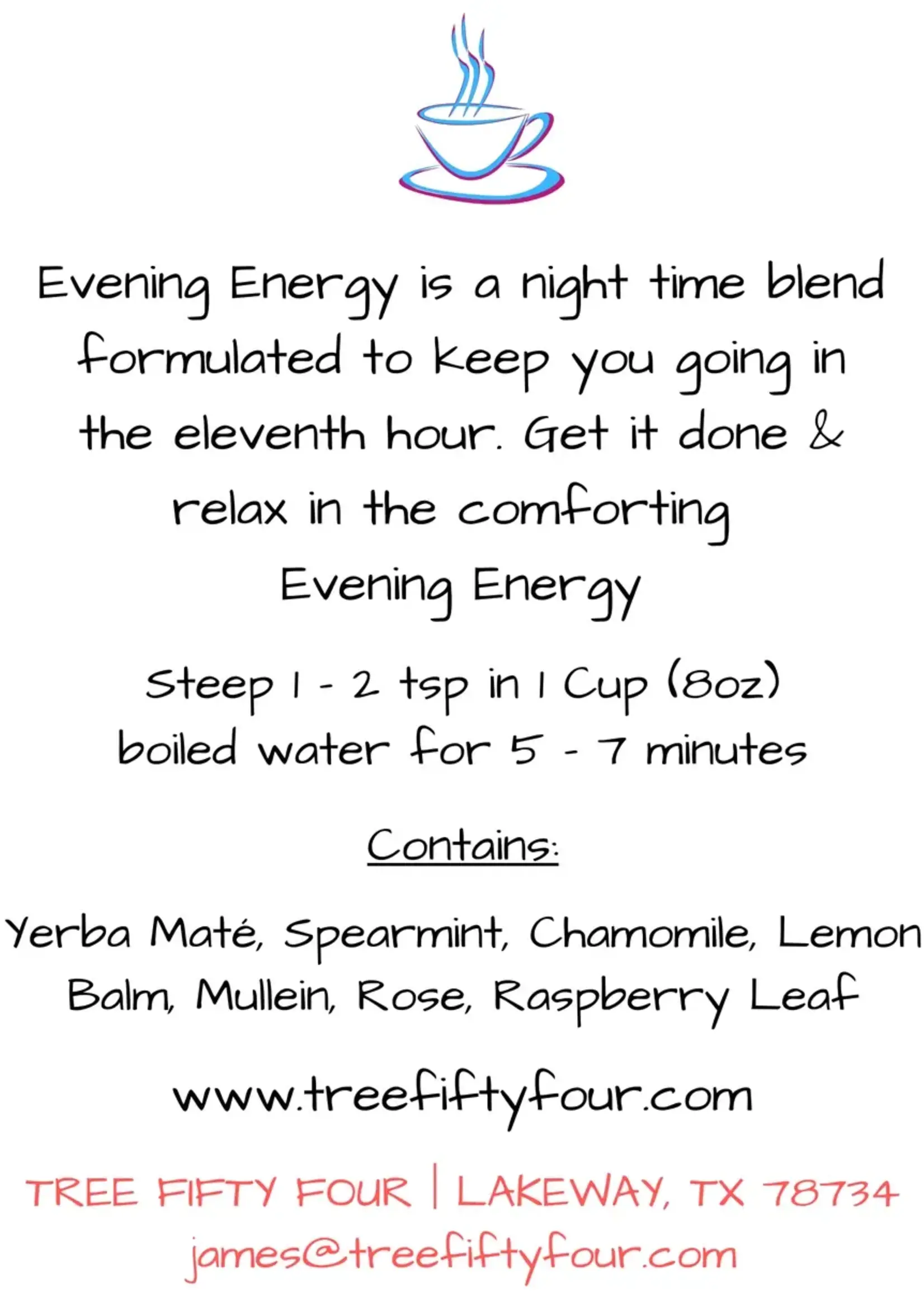 Tree Fifty Four Evening Energy Herbal Tea Sachet