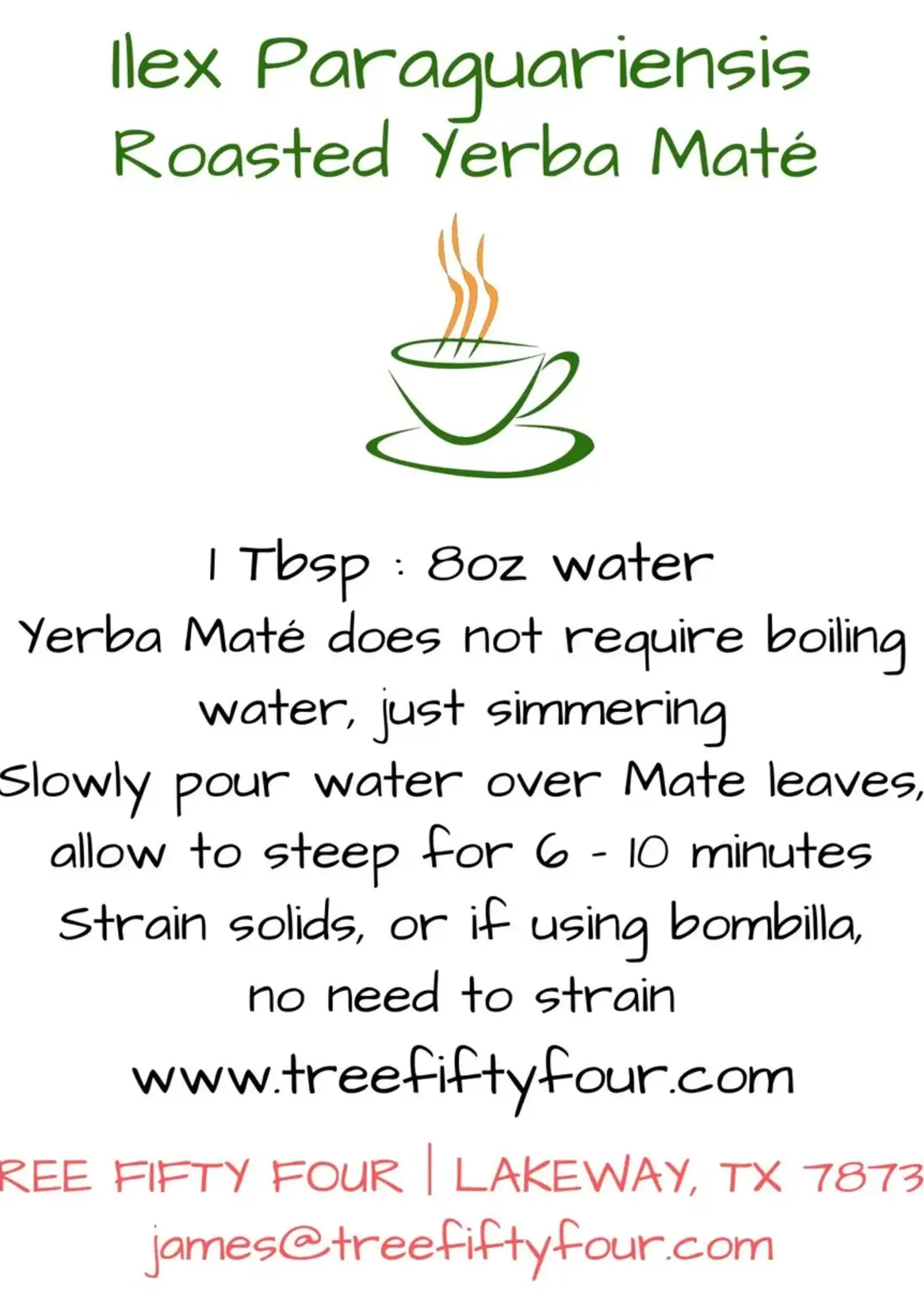 Tree Fifty Four Roasted Yerba Mate Tea Sachet