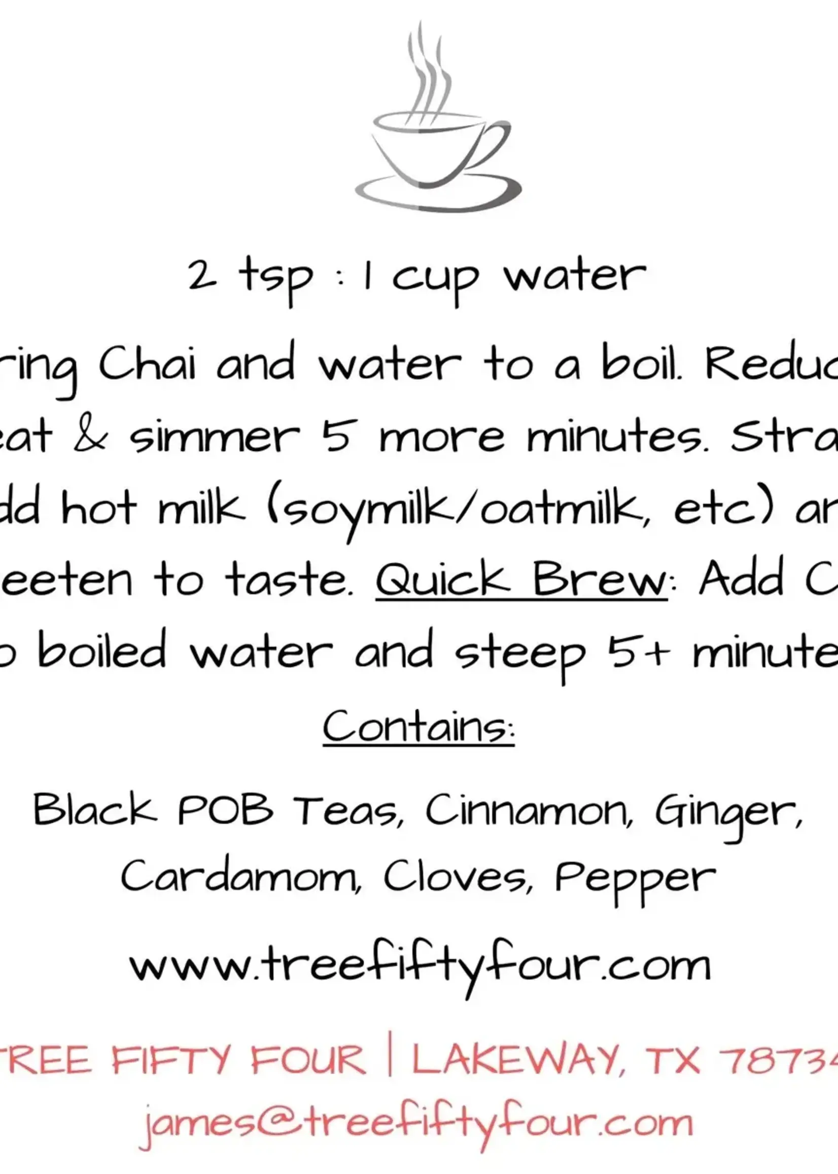 Tree Fifty Four Spiced Chai Tea Sachet