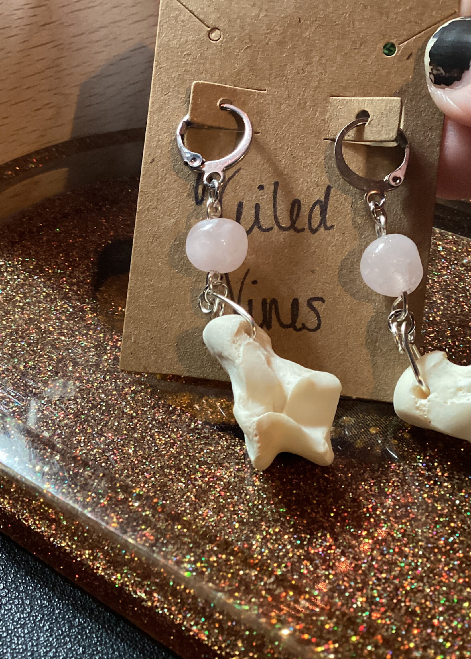 Veiled Vines Veiled Vines Coyote bone & rose quartz Earrings