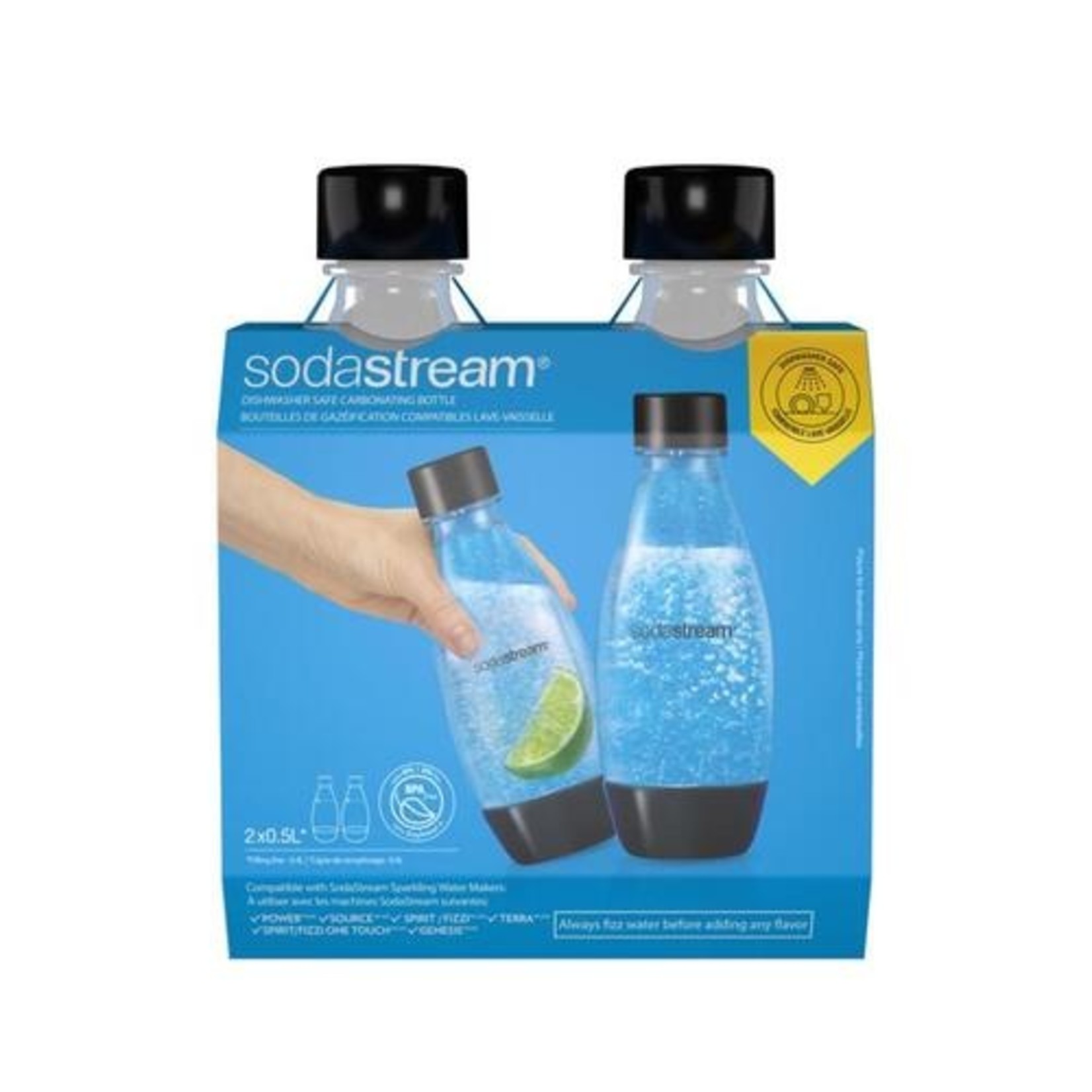 SODASTREAM BOUTEILLES DE GAZÉIFICATION 0.5L NOIR, PAQUET DE 2