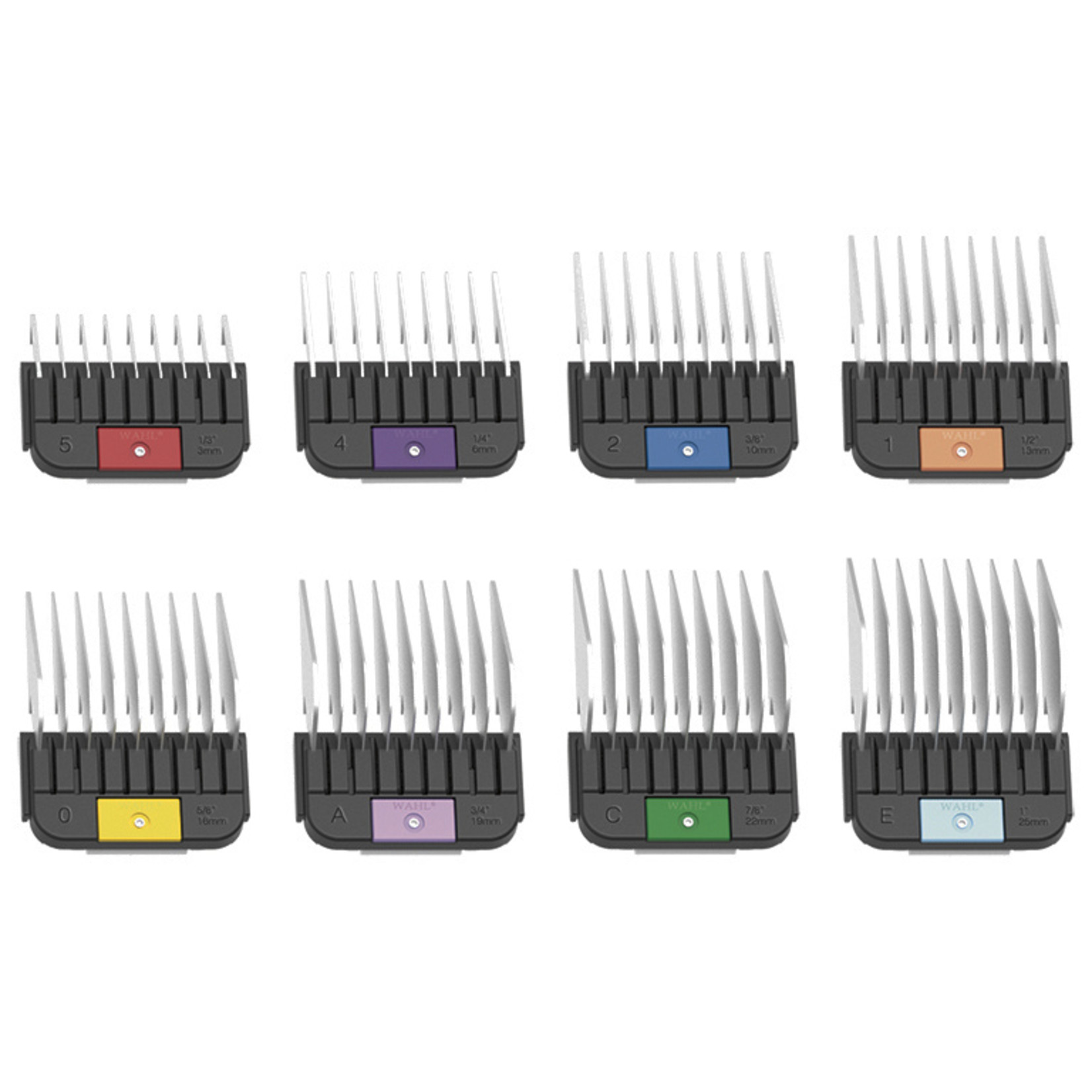WAHL 8 stainless steel snap-on guide combs with organizer