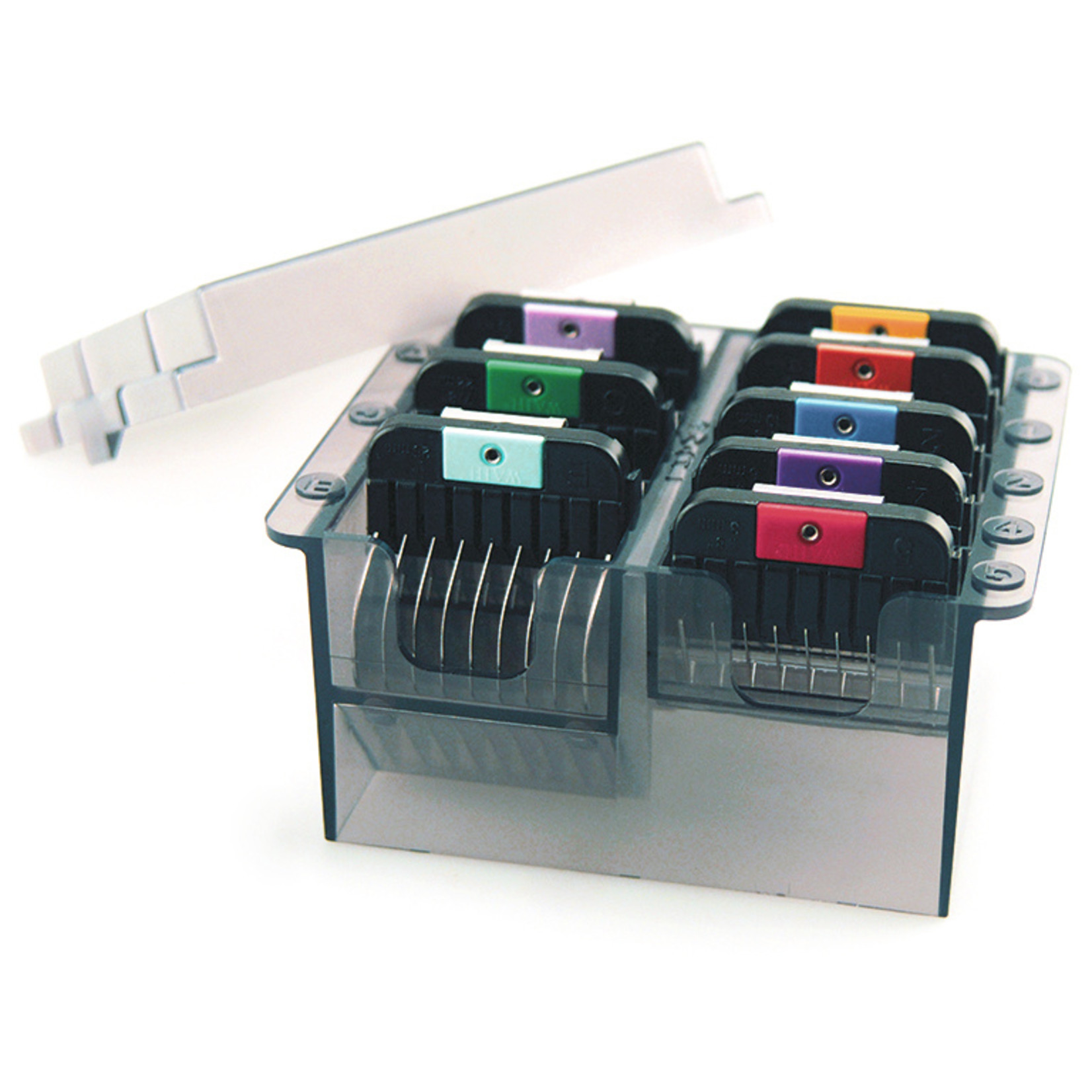 WAHL 8 stainless steel snap-on guide combs with organizer