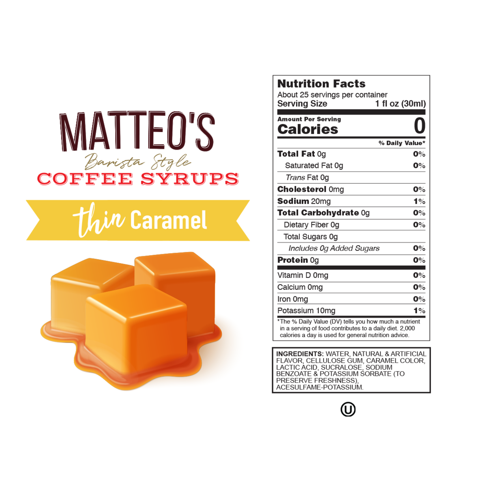 MATTEO'S Sugar Free Coffee Syrup, Caramel