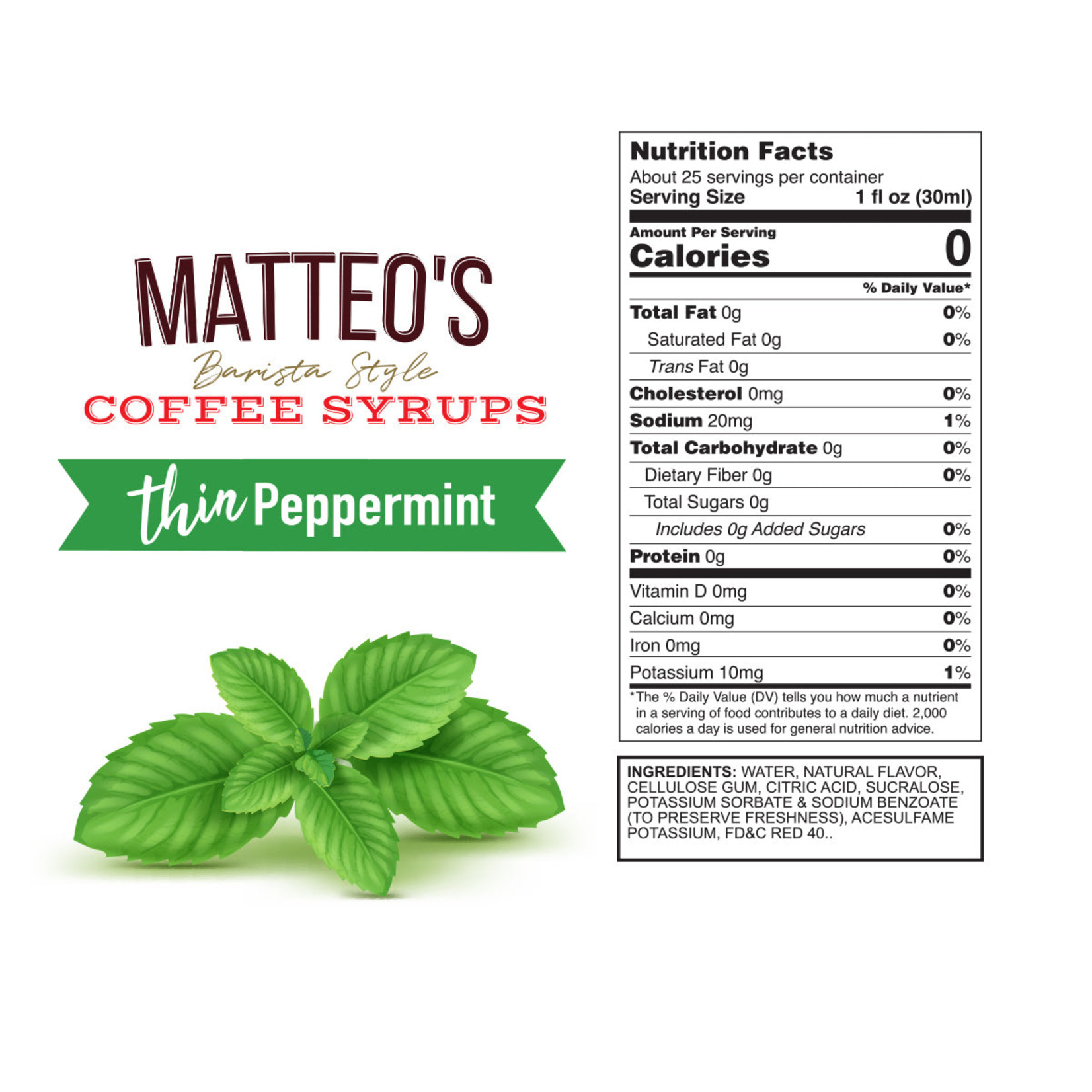MATTEO'S Sugar Free Coffee Syrup, Peppermint