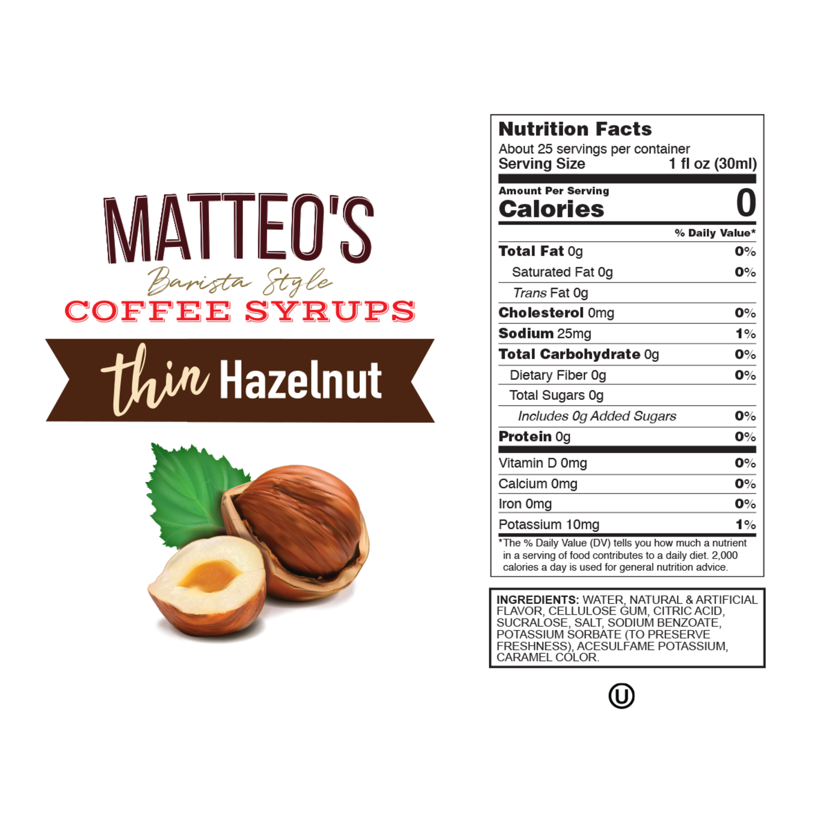 MATTEO'S Sugar Free Coffee Syrup, Hazelnut