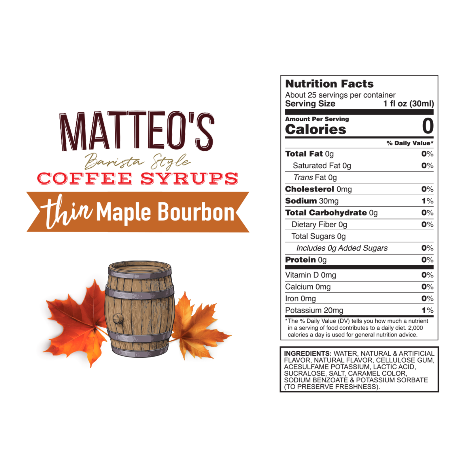 MATTEO'S Sugar Free Coffee Syrup, Maple Bourbon