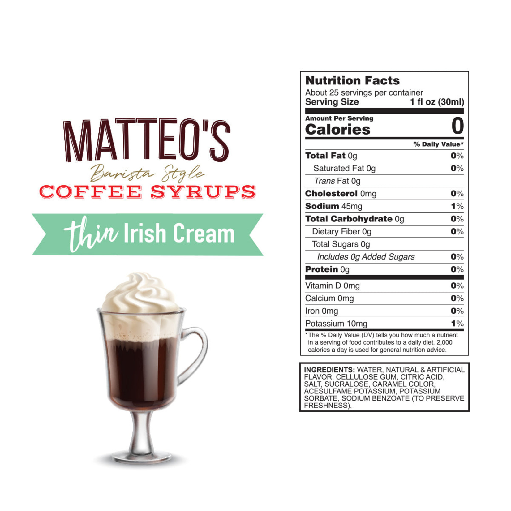 MATTEO'S Sirop à café Crème Irlandaise 750ml