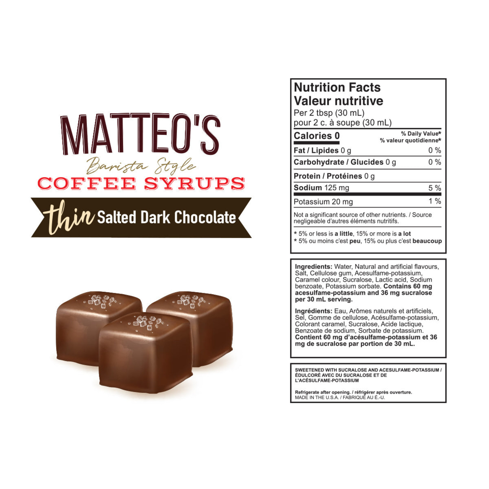 MATTEO'S Sugar Free Coffee Syrup, Salted Dark Chocolate