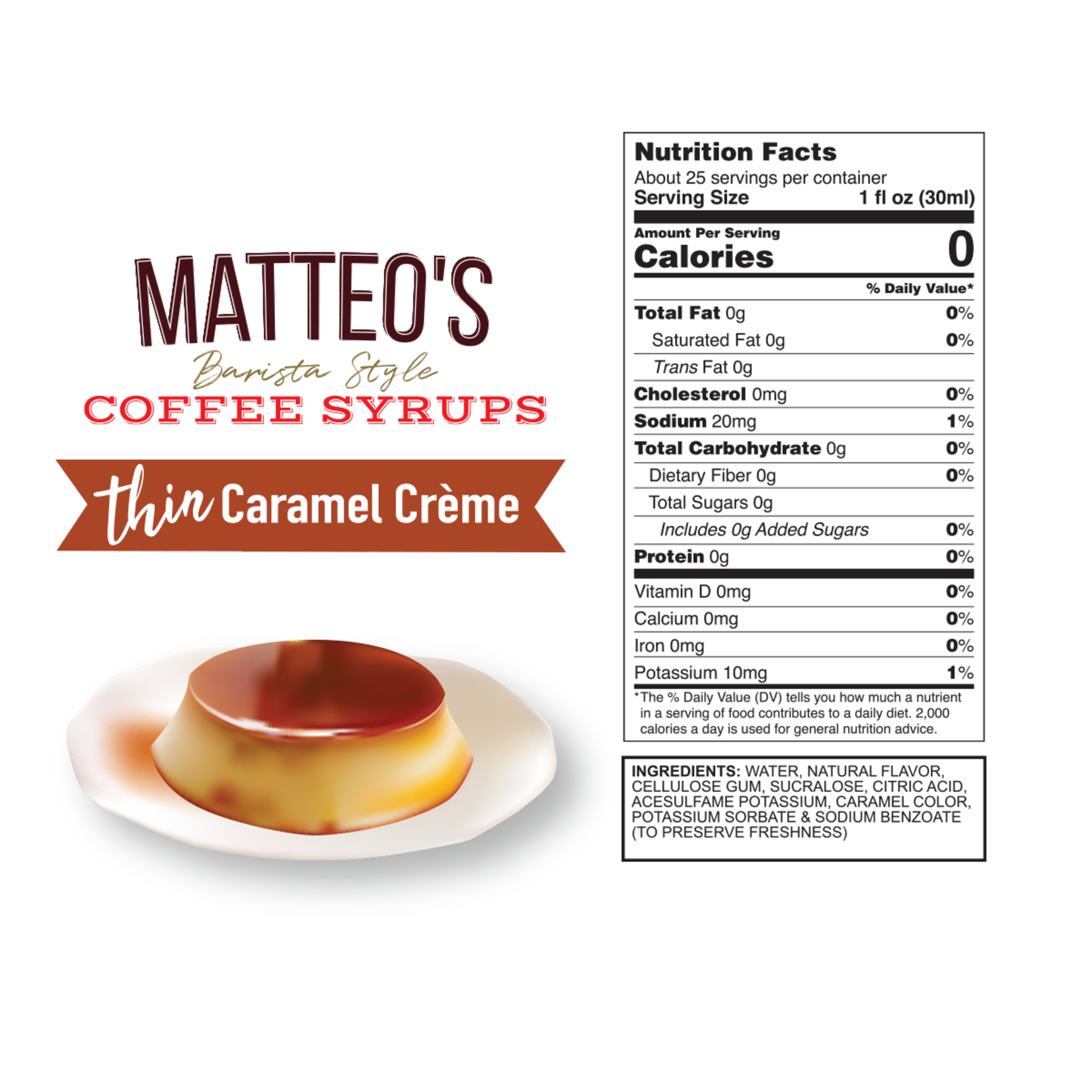 MATTEO'S Sugar Free Coffee Syrup, Caramel Creme