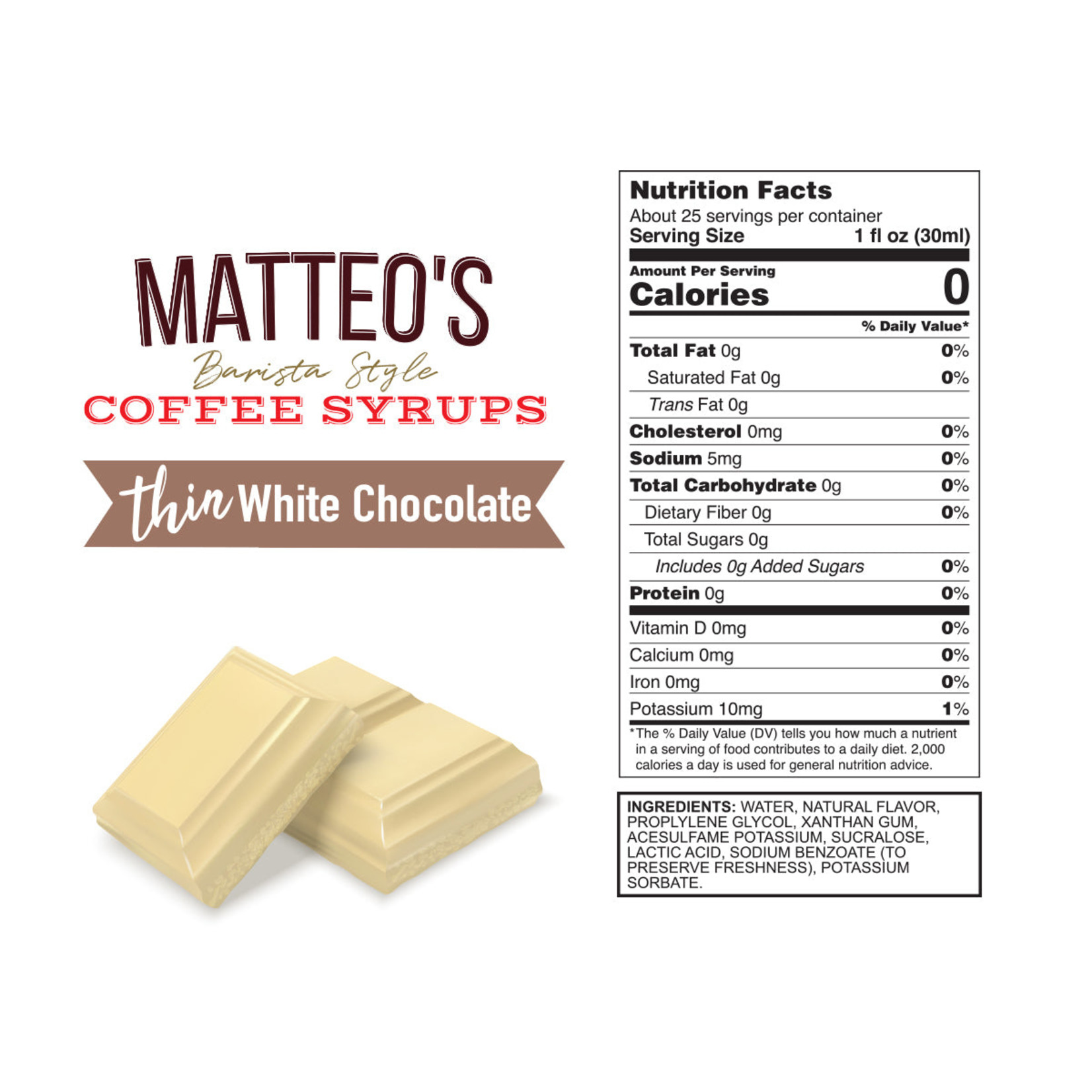 MATTEO'S Sugar Free Coffee Syrup, White Chocolate