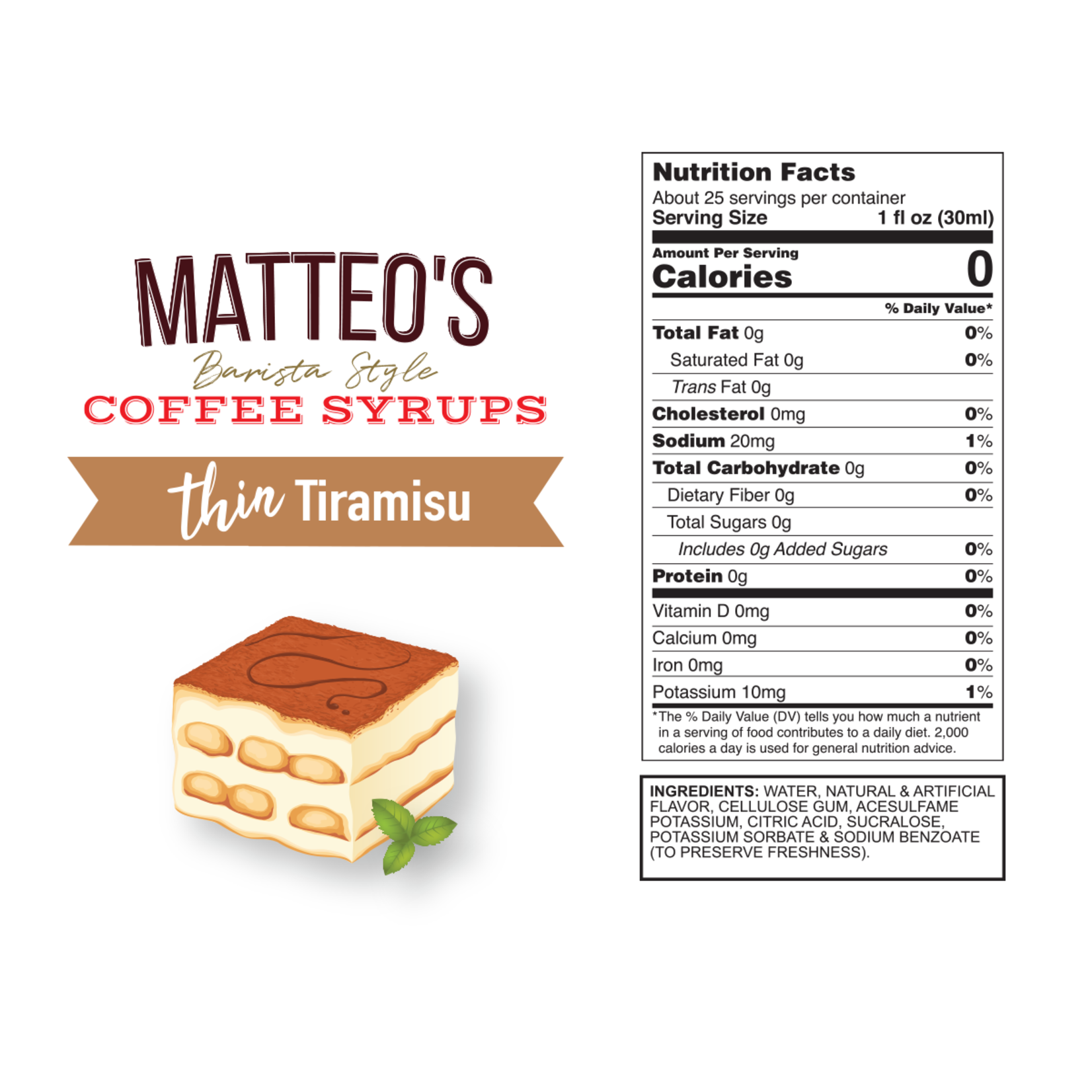 MATTEO'S Sugar Free Coffee Syrup, Tiramisu