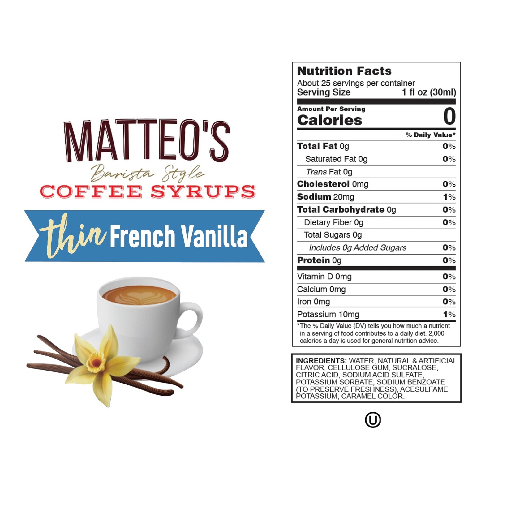 MATTEO'S Sugar Free Coffee Syrup, French Vanilla