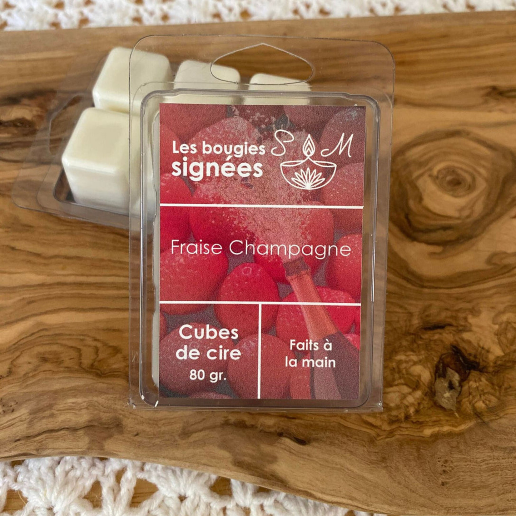 LES BOUGIES SIGNÉES SM Cube de Cire Fraise & Champagne 80g