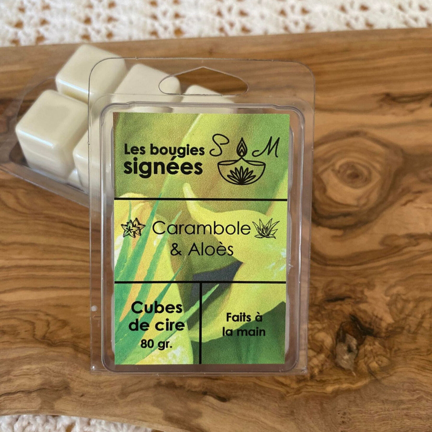 LES BOUGIES SIGNÉES SM Cube de Cire Carambole & Aloes 80g