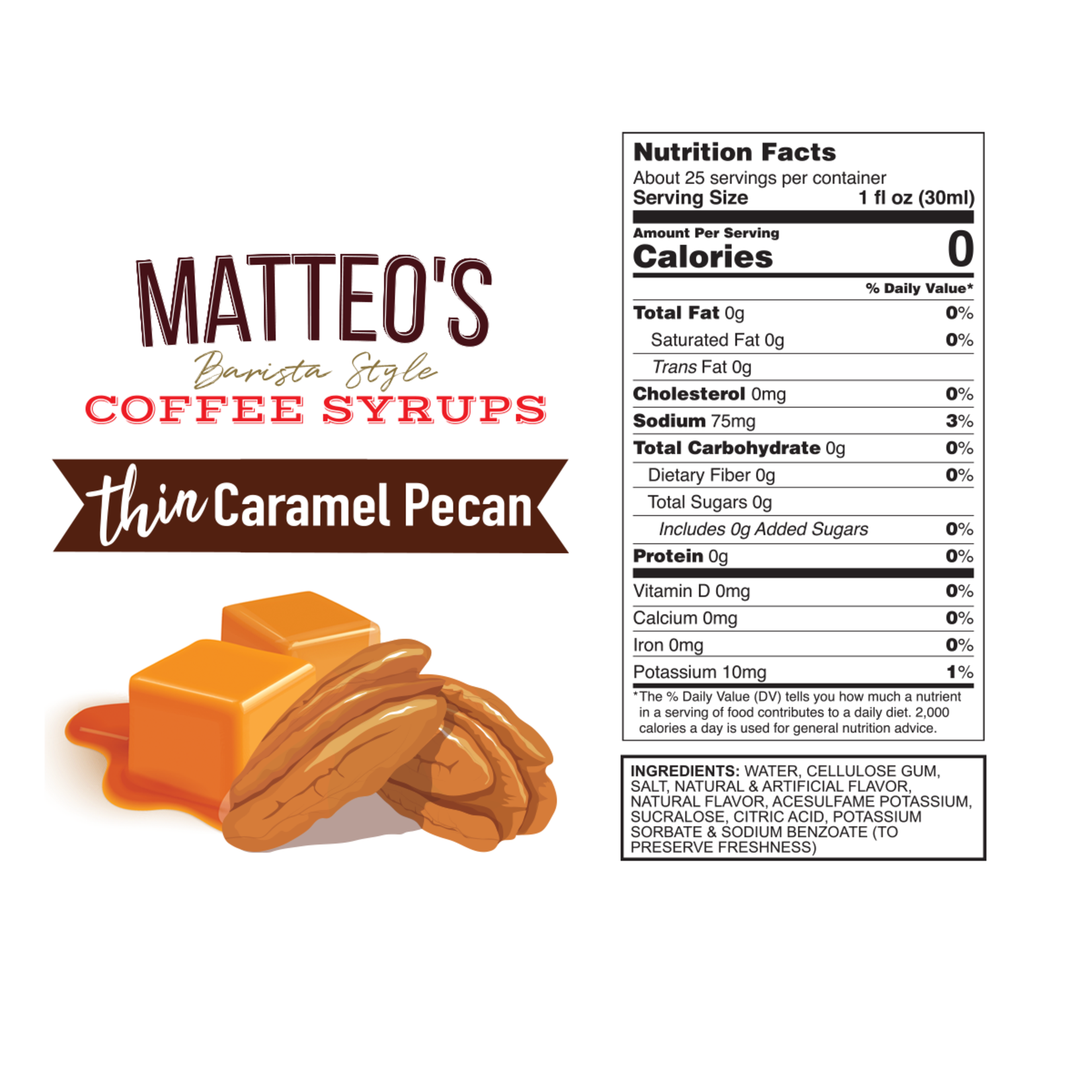 MATTEO'S Sugar Free Coffee Syrup, Caramel Pecan