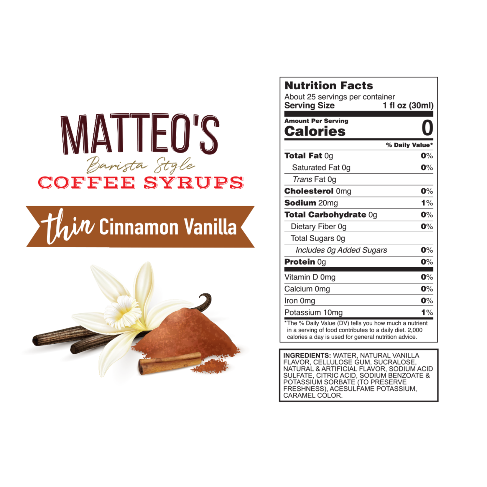 MATTEO'S Sugar Free Coffee Syrup, Cinnamon Vanilla