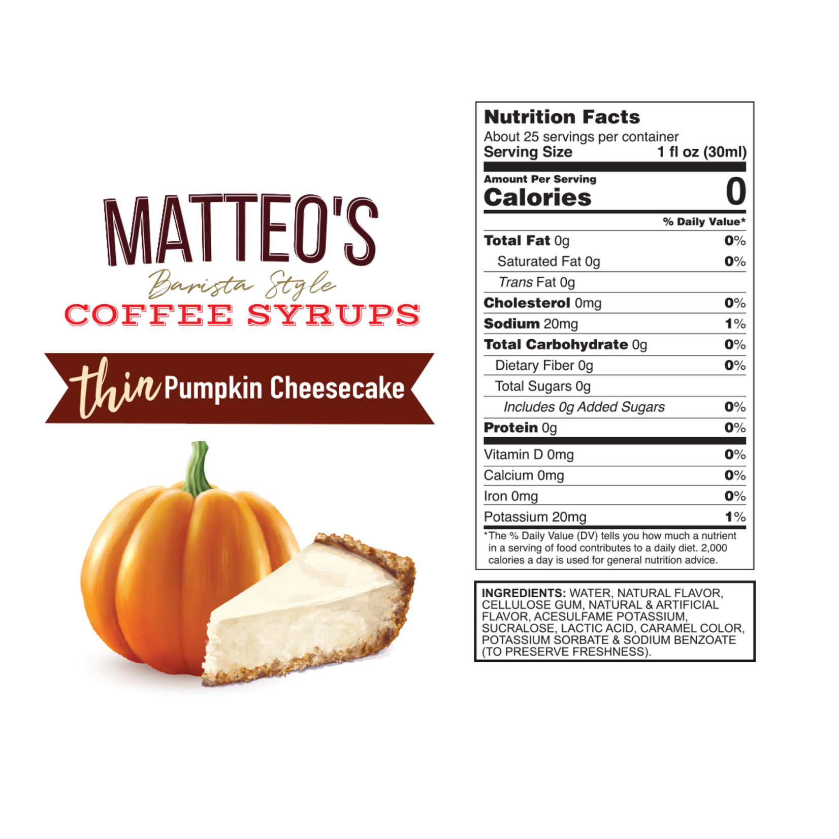 MATTEO'S Sugar Free Coffee Syrup, Pumpkin Cheesecake