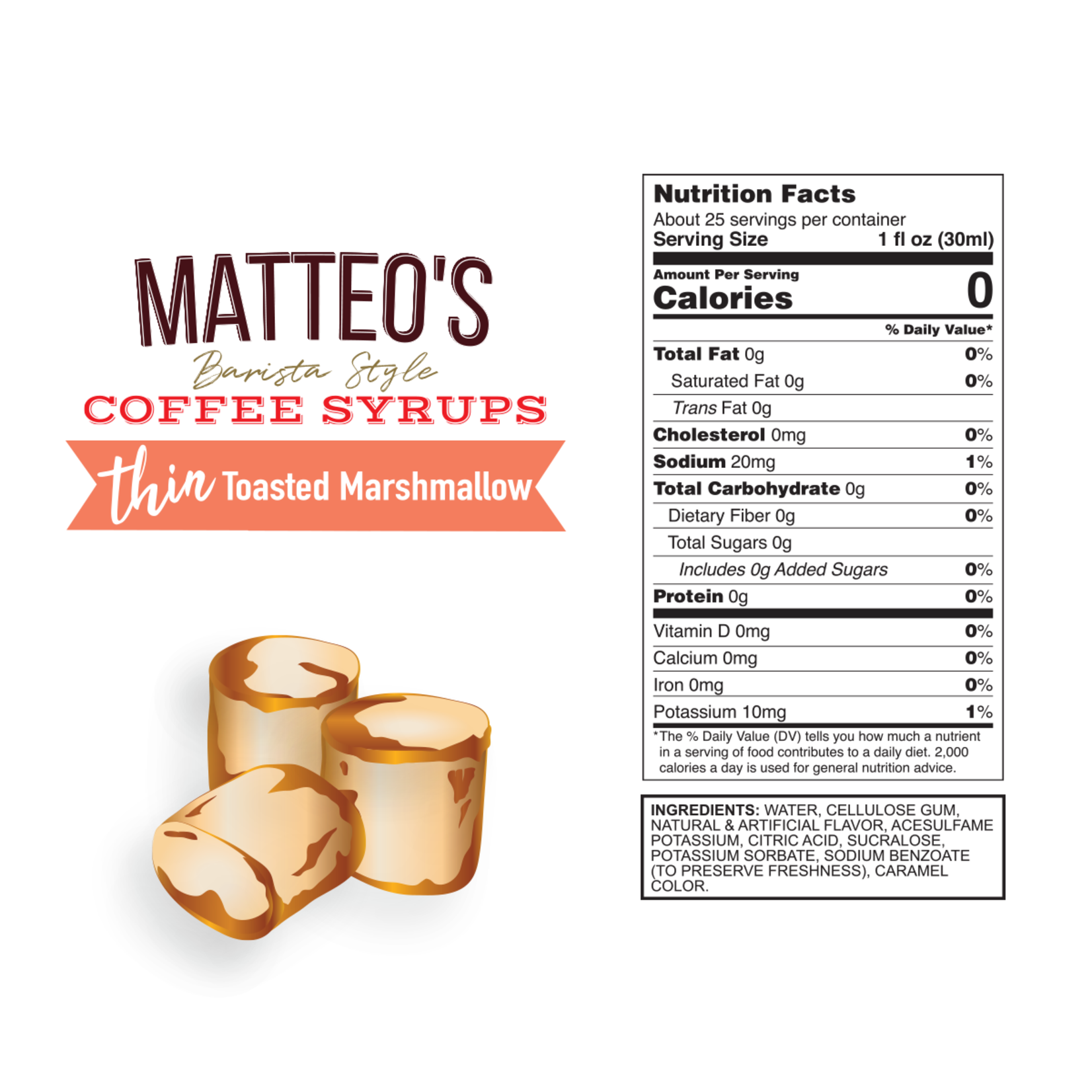MATTEO'S Sirop à Café Guimauve Grillé 750 ml