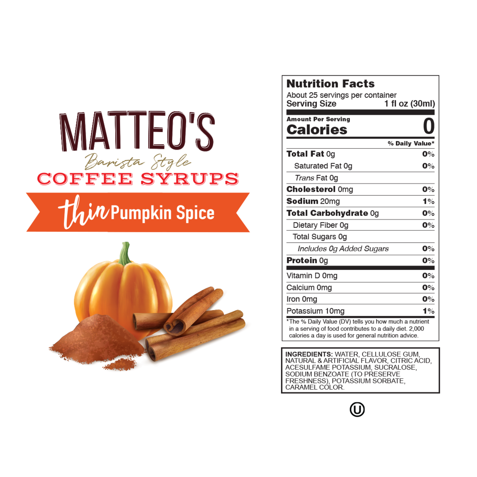 MATTEO'S Sugar Free Coffee Syrup, Pumpkin Spice