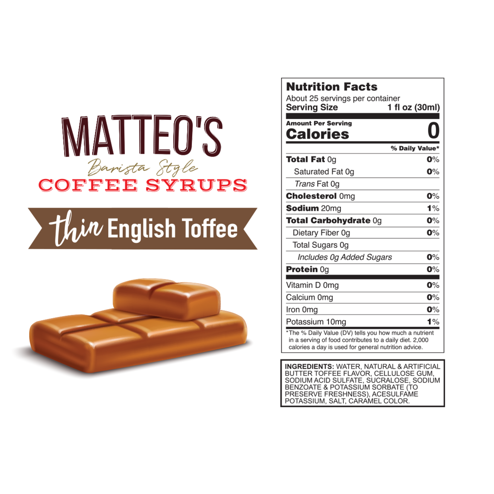 MATTEO'S Sugar Free Coffee Syrup, English Toffee