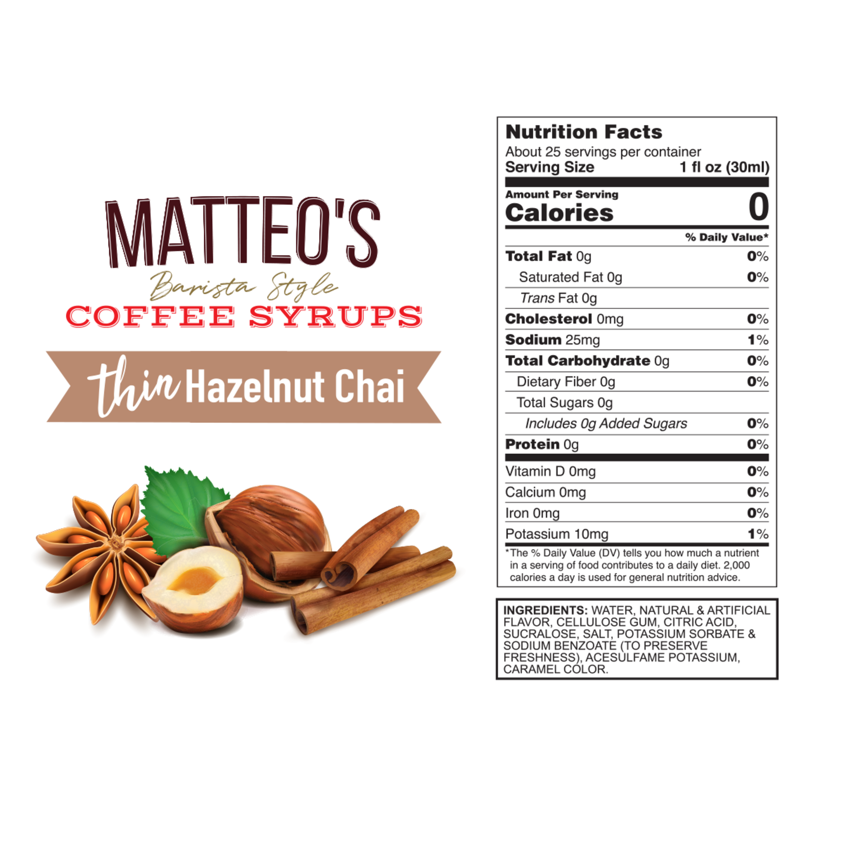 MATTEO'S Sugar Free Coffee Syrup, Hazelnut Chai