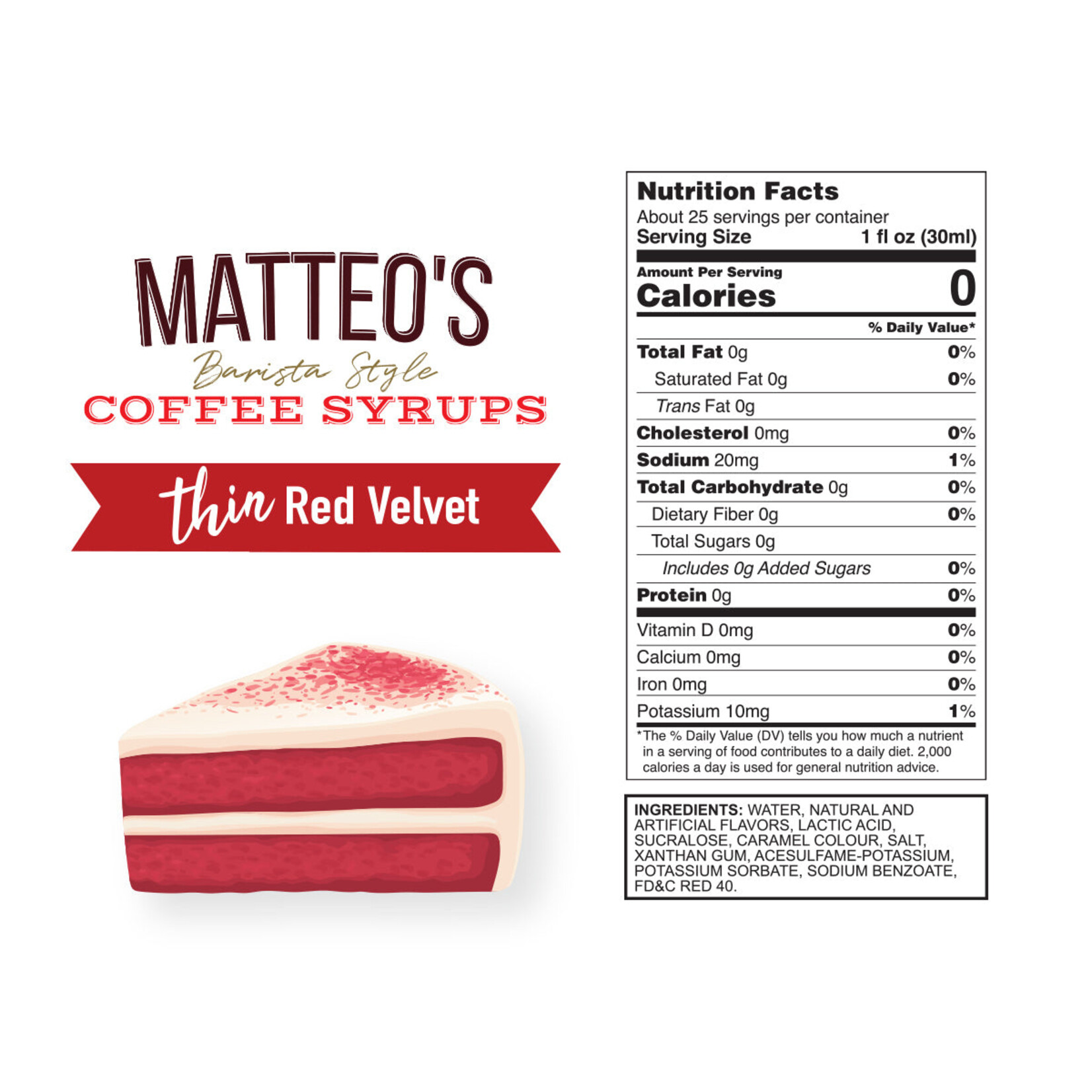 MATTEO'S Sugar Free Coffee Syrup, Red Velvet