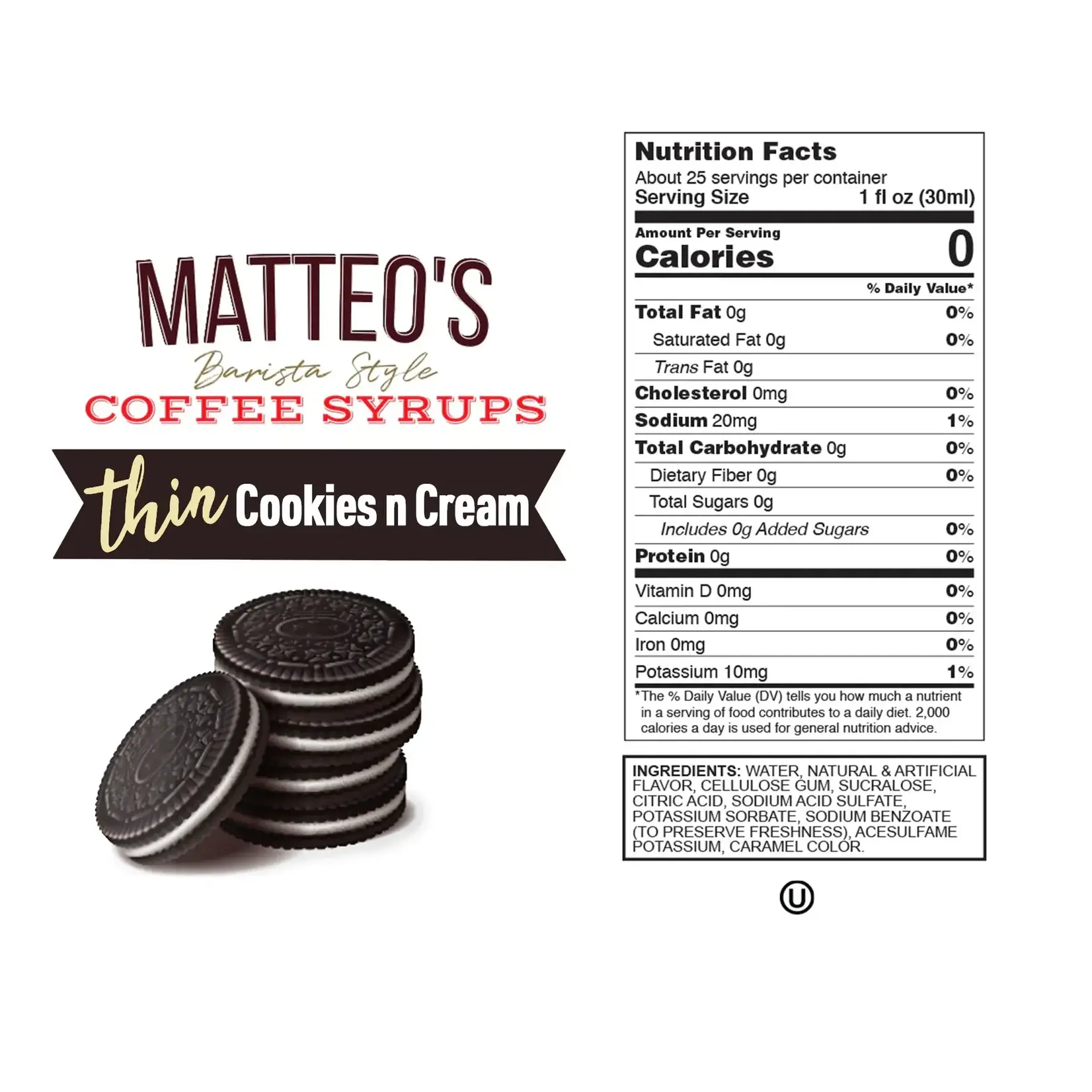 MATTEO'S Sugar Free Coffee Syrup, Cookies N Cream
