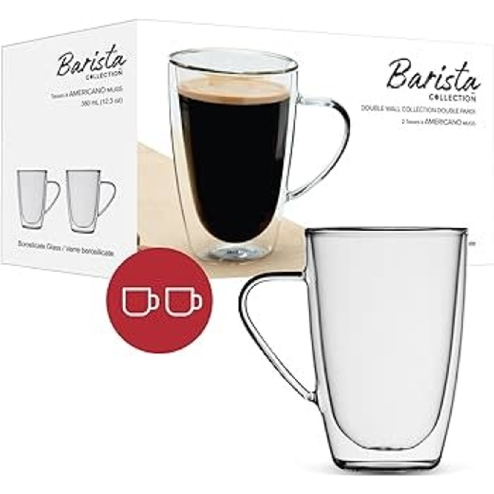 BARISTA+ Tasses double paroi Américano 350ml (pqt 2)