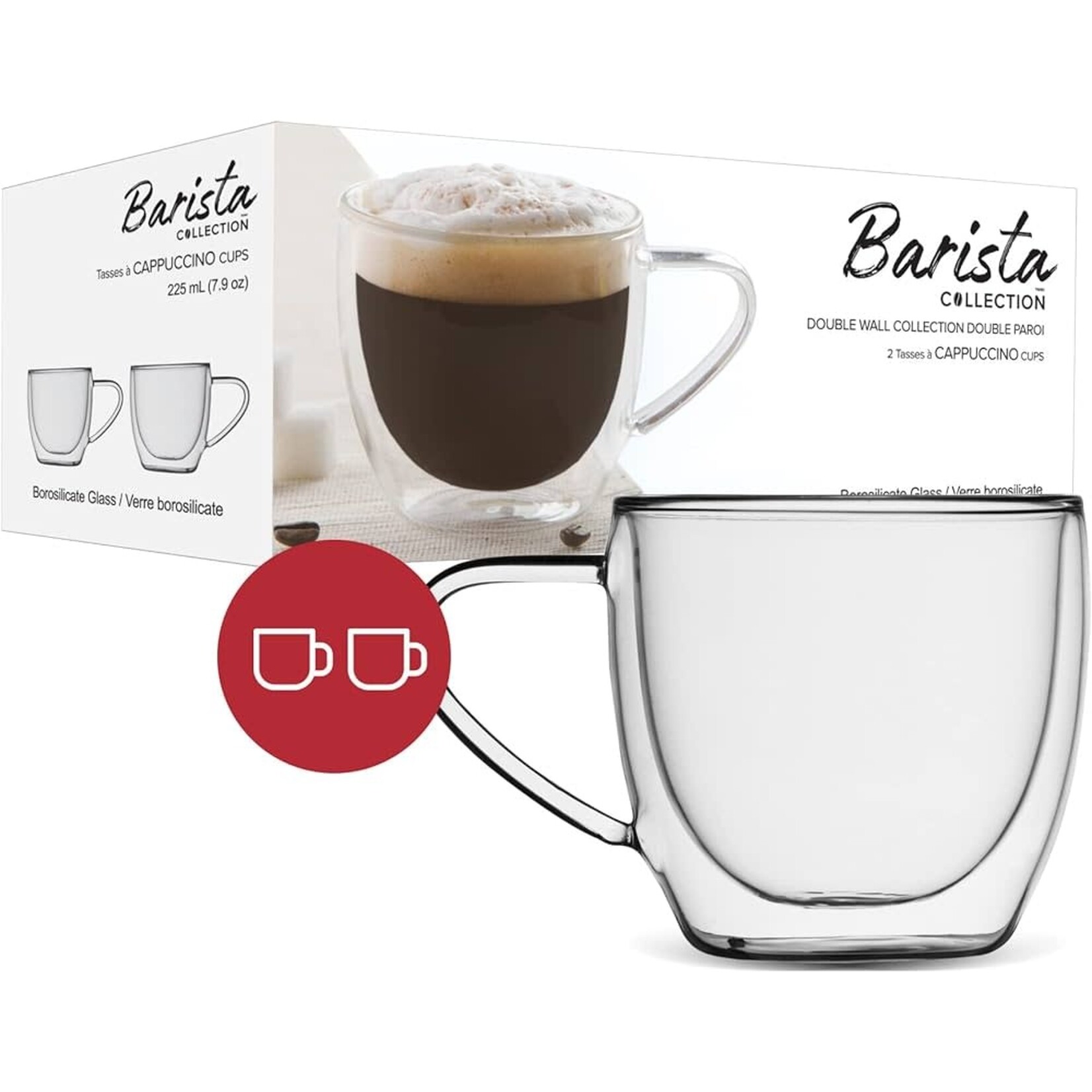 BARISTA+ Tasses (2) cappuccino double parois, 225ml