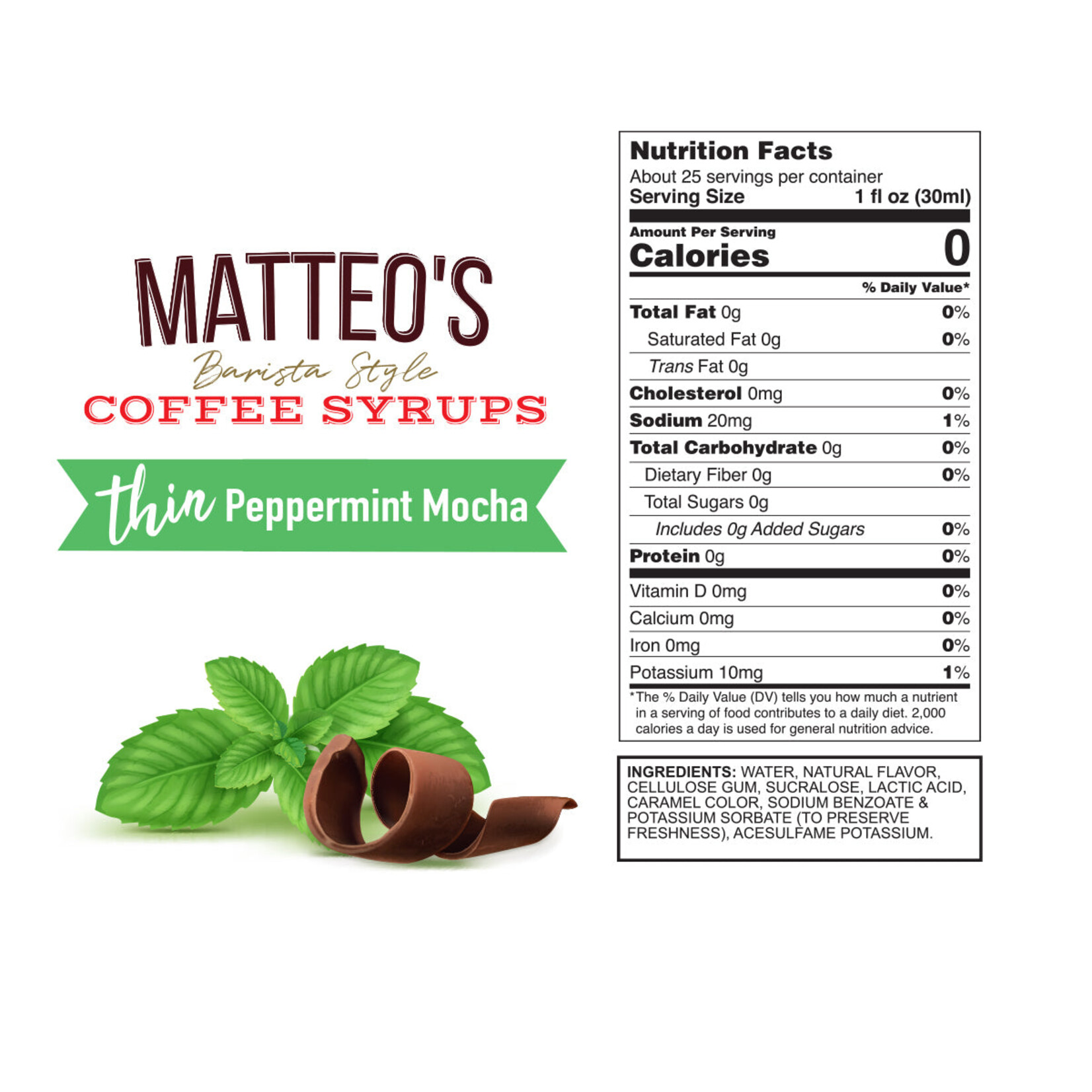MATTEO'S Sirop à café à la menthe poivrée mocha 750  ml