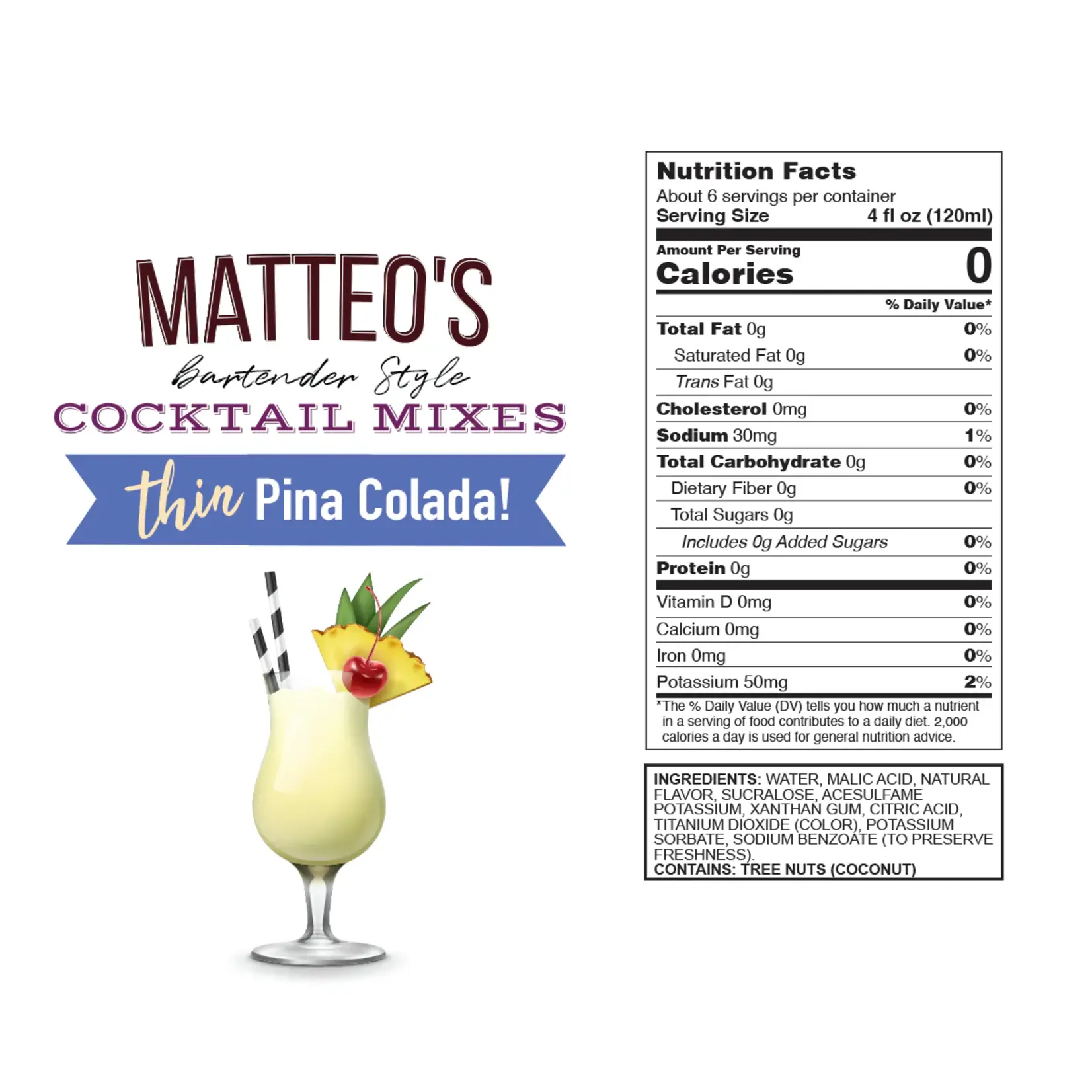MATTEO'S Sugar Free Cocktail Mixes - Pina Colada
