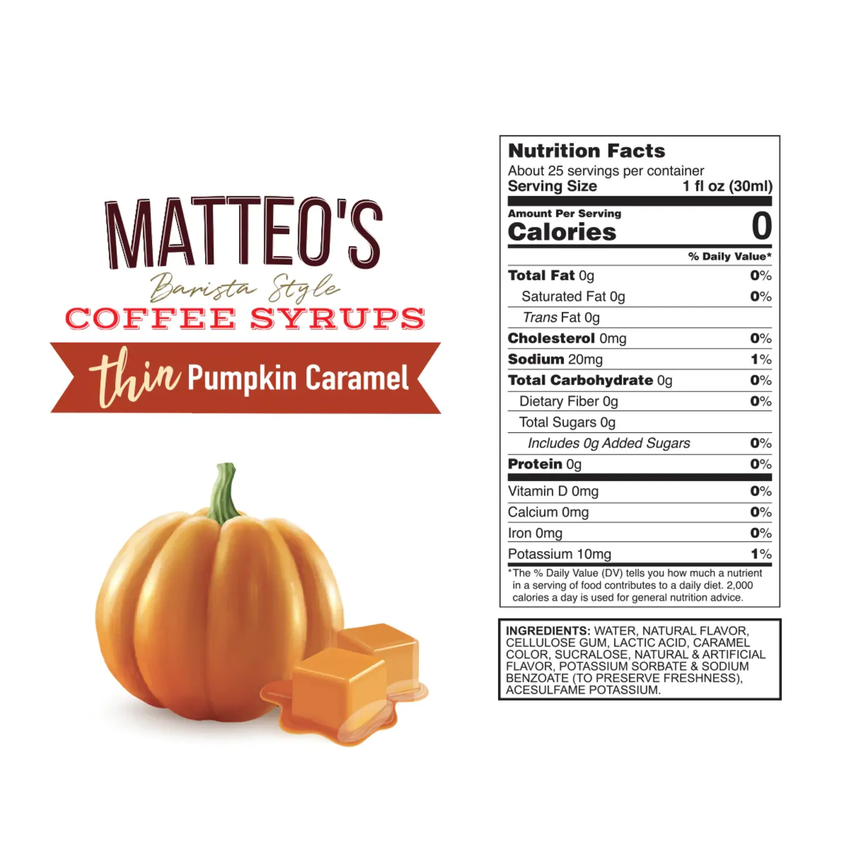 MATTEO'S Sugar Free Coffee Syrup, Pumpkin Caramel
