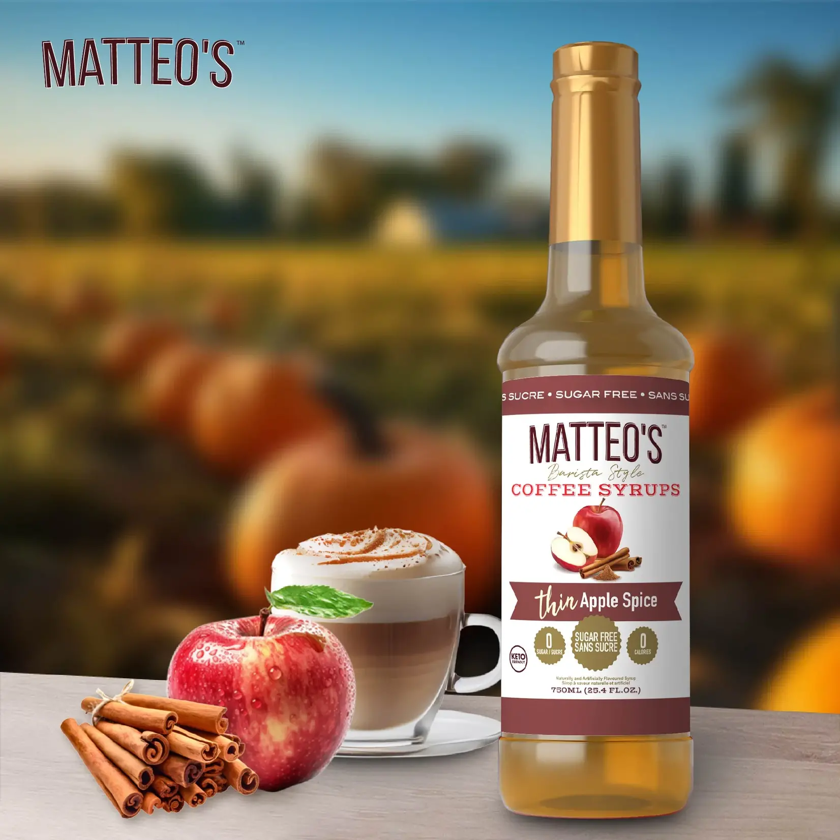MATTEO'S Sugar Free Coffee Syrup, Apple Spice