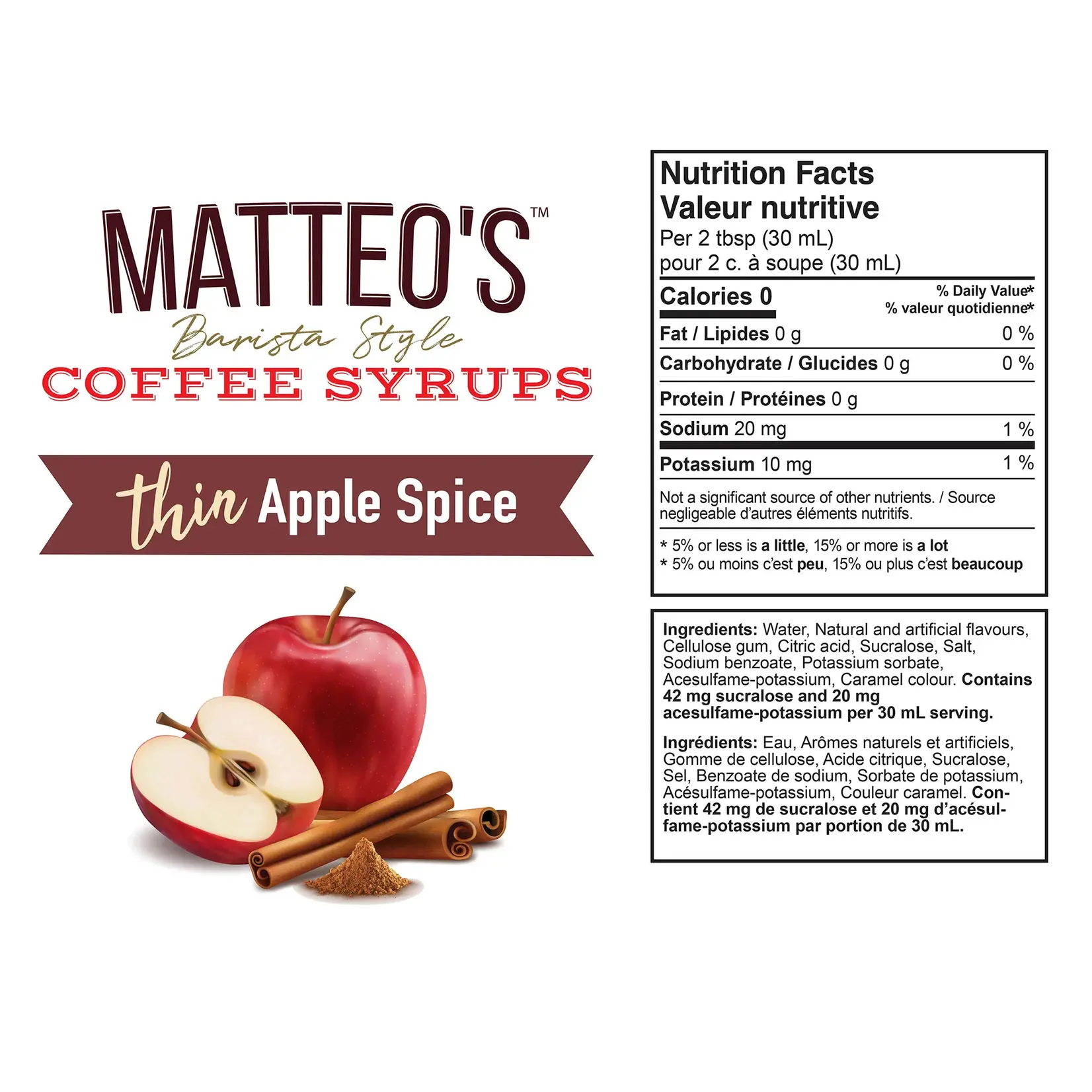 MATTEO'S Sugar Free Coffee Syrup, Apple Spice