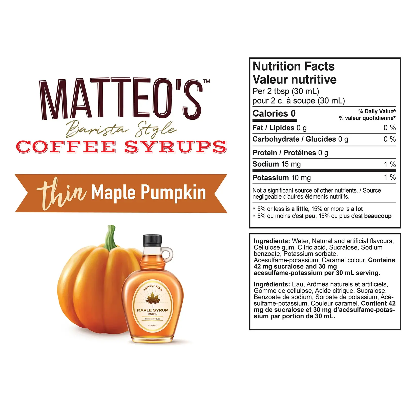 MATTEO'S Sugar Free Coffee Syrup, Maple Pumpkin