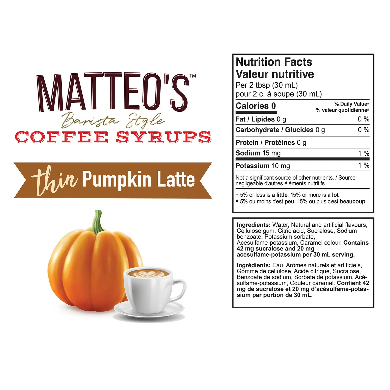 MATTEO'S Sugar Free Coffee Syrup, Pumpkin Latte