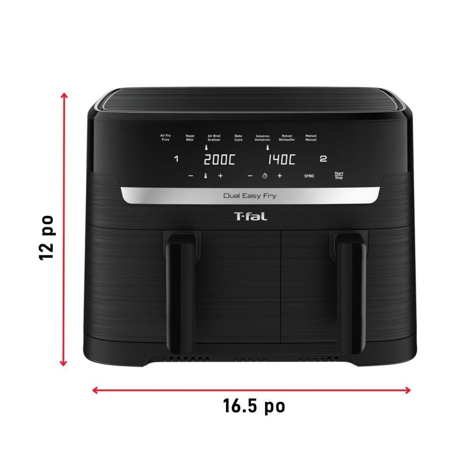 T-FAL Friteuse à air chaud à deux tiroirs, 8,3 L