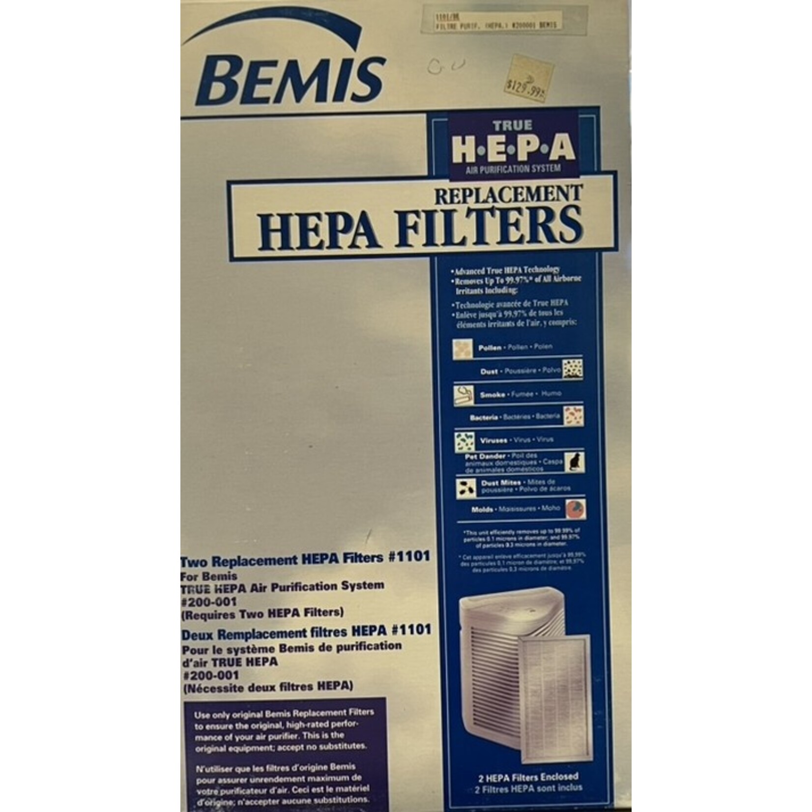 BEMIS Filtres (2) Hepa pour purificateur d'air #200-001