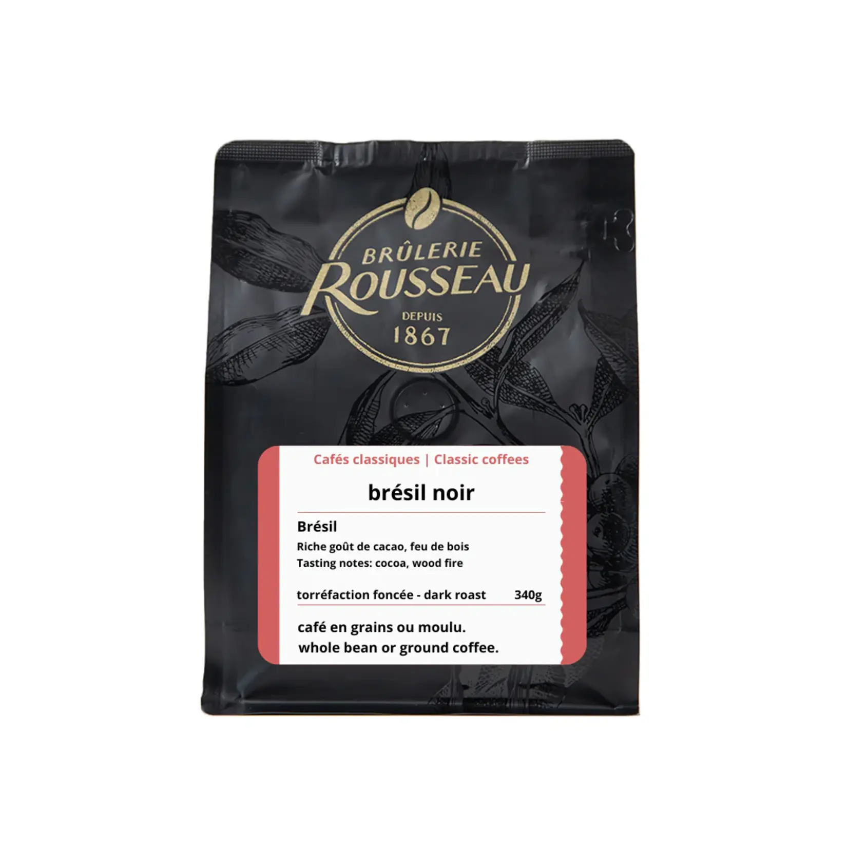 BRÛLERIE ROUSSEAU BRÛLERIE ROUSSEAU CAFÉ BRÉSIL NOIR 340G EN GRAIN
