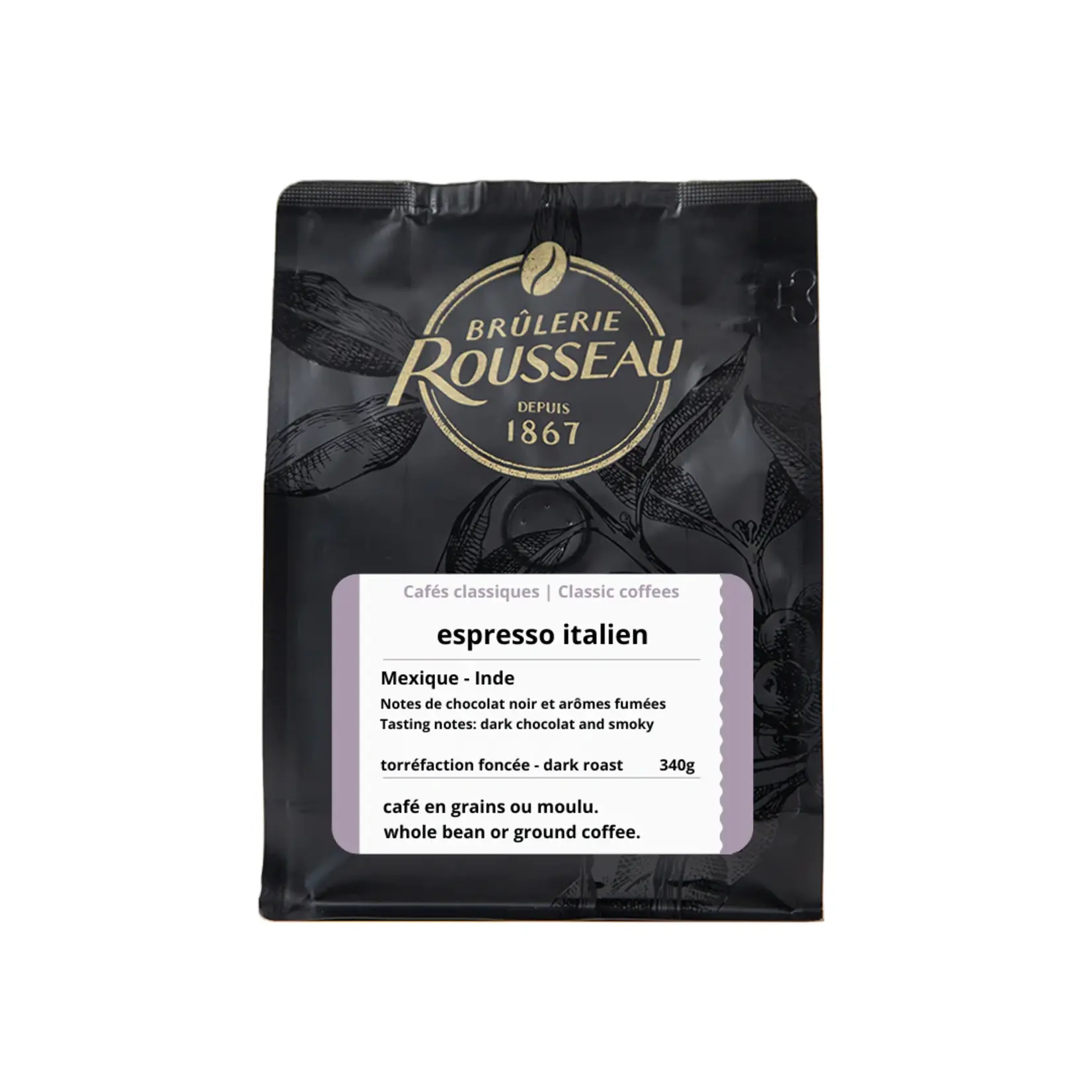 BRÛLERIE ROUSSEAU BRÛLERIE ROUSSEAU CAFÉ ESPRESSO ITALIEN 340G EN GRAIN