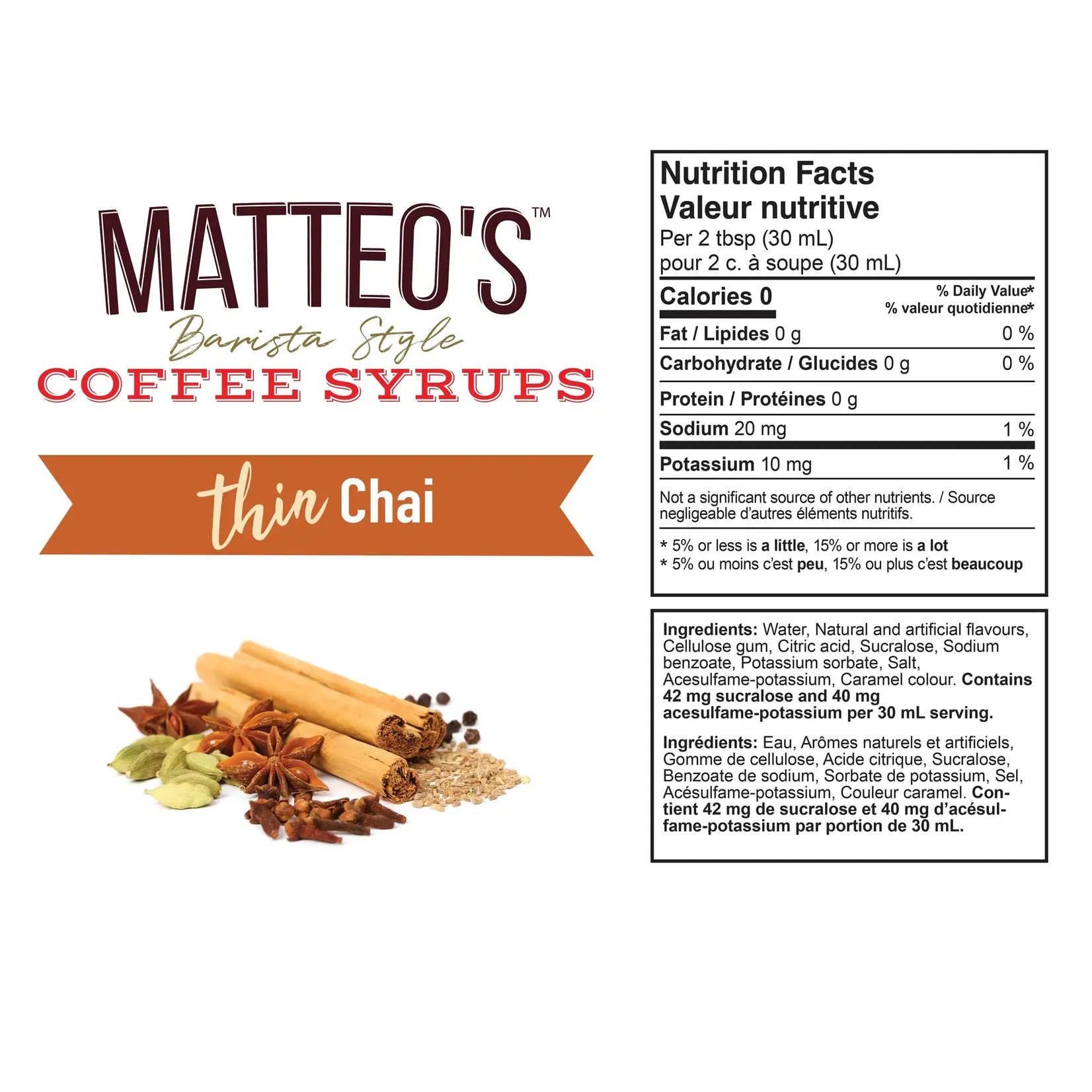 MATTEO'S Sugar Free Coffee Syrup, Chai