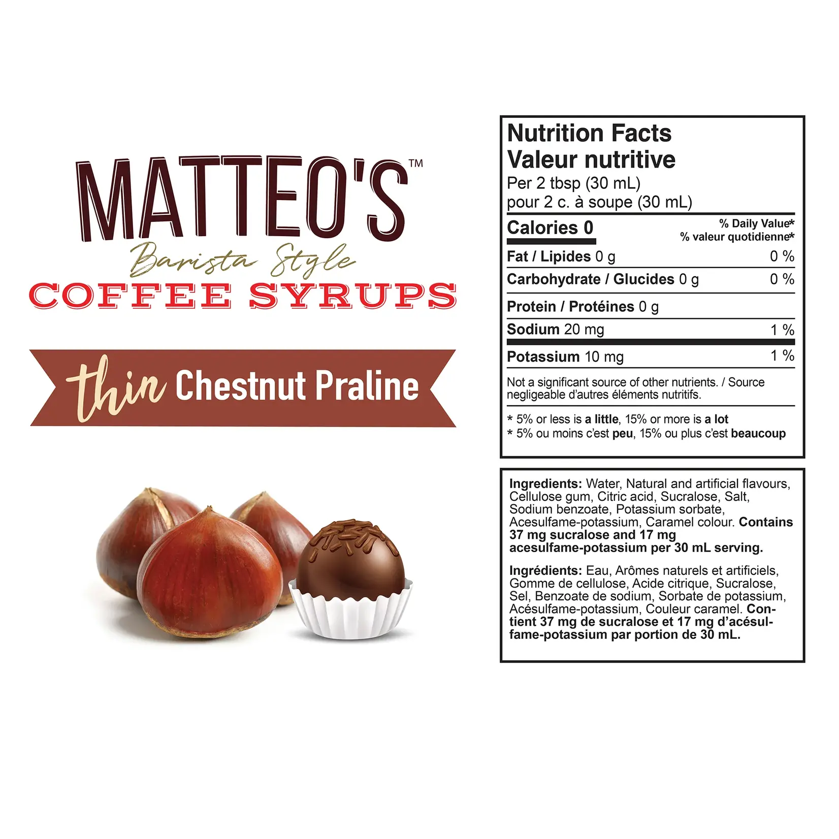 MATTEO'S Sugar Free Coffee Syrup, Chestnut Praline
