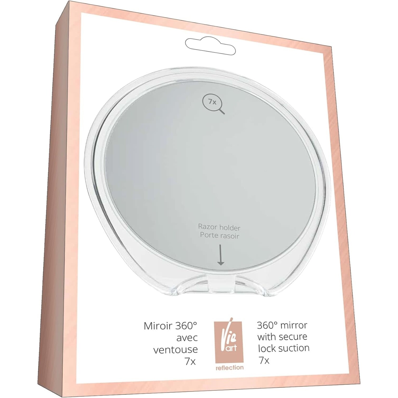 VIE ART 360° Magnification Mirror - Secure-Lock Suction, Integrated Razor Holder