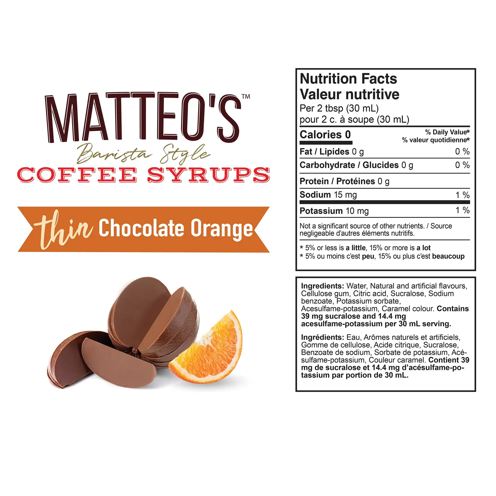 MATTEO'S Sugar Free Coffee Syrup, Chocolate Orange